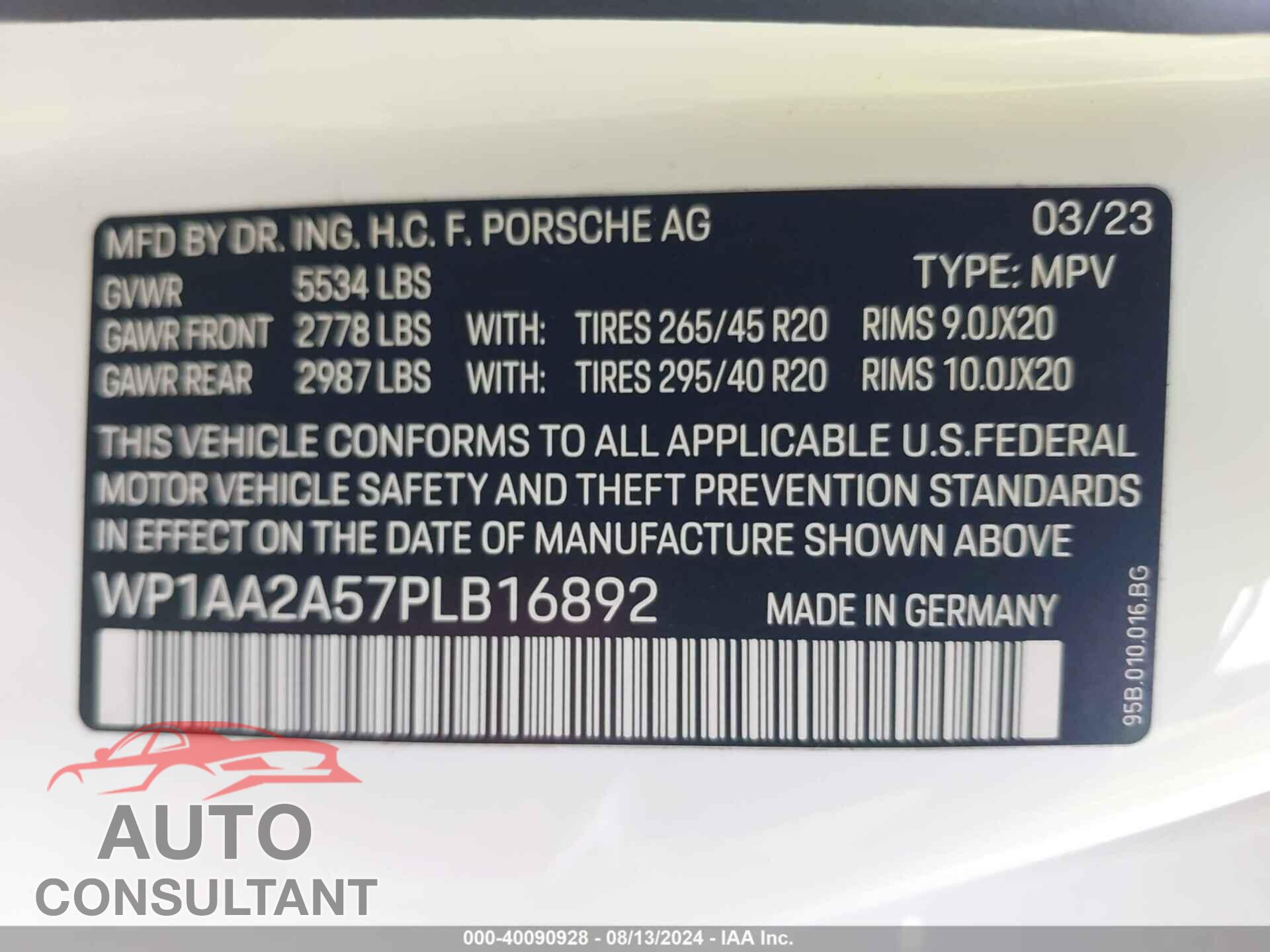 PORSCHE MACAN 2023 - WP1AA2A57PLB16892