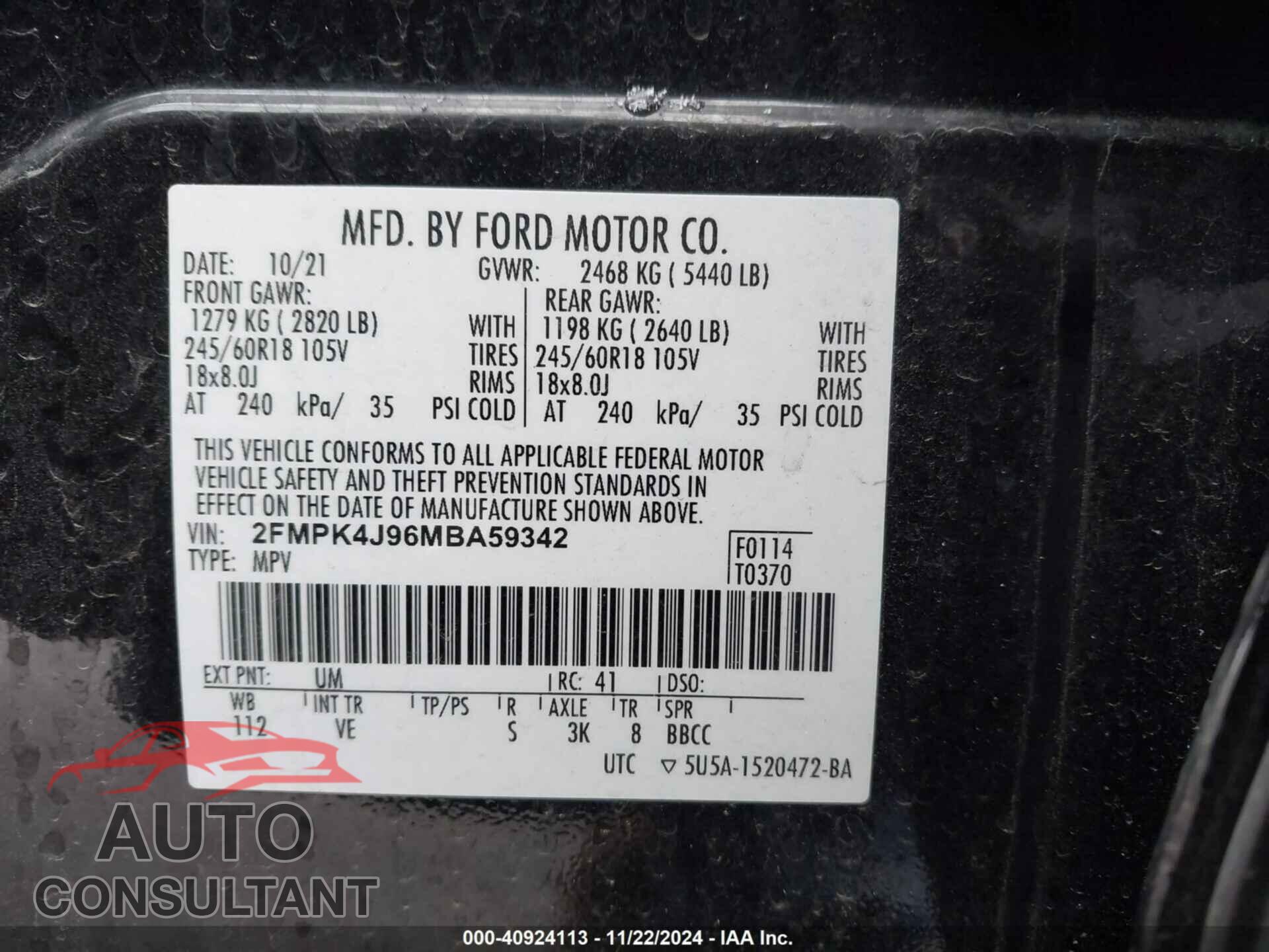 FORD EDGE 2021 - 2FMPK4J96MBA59342