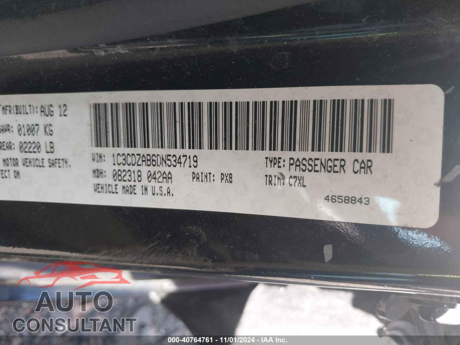 DODGE AVENGER 2013 - 1C3CDZAB6DN534719