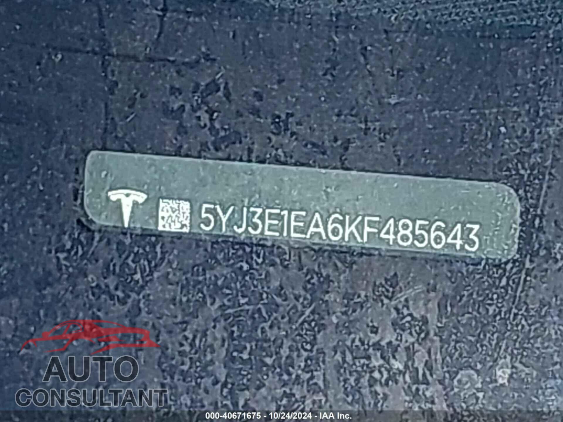 TESLA MODEL 3 2019 - 5YJ3E1EA6KF485643