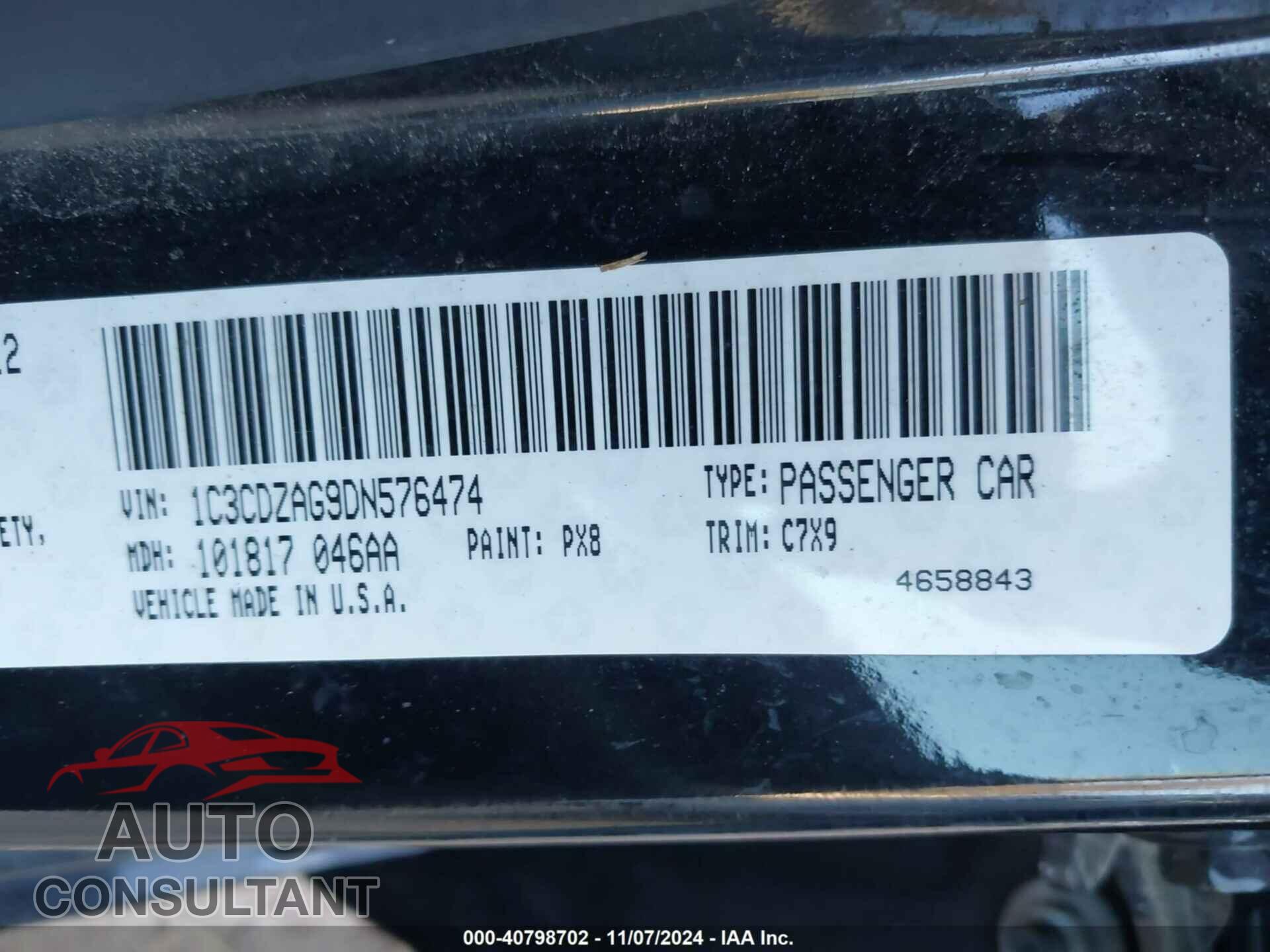 DODGE AVENGER 2013 - 1C3CDZAG9DN576474