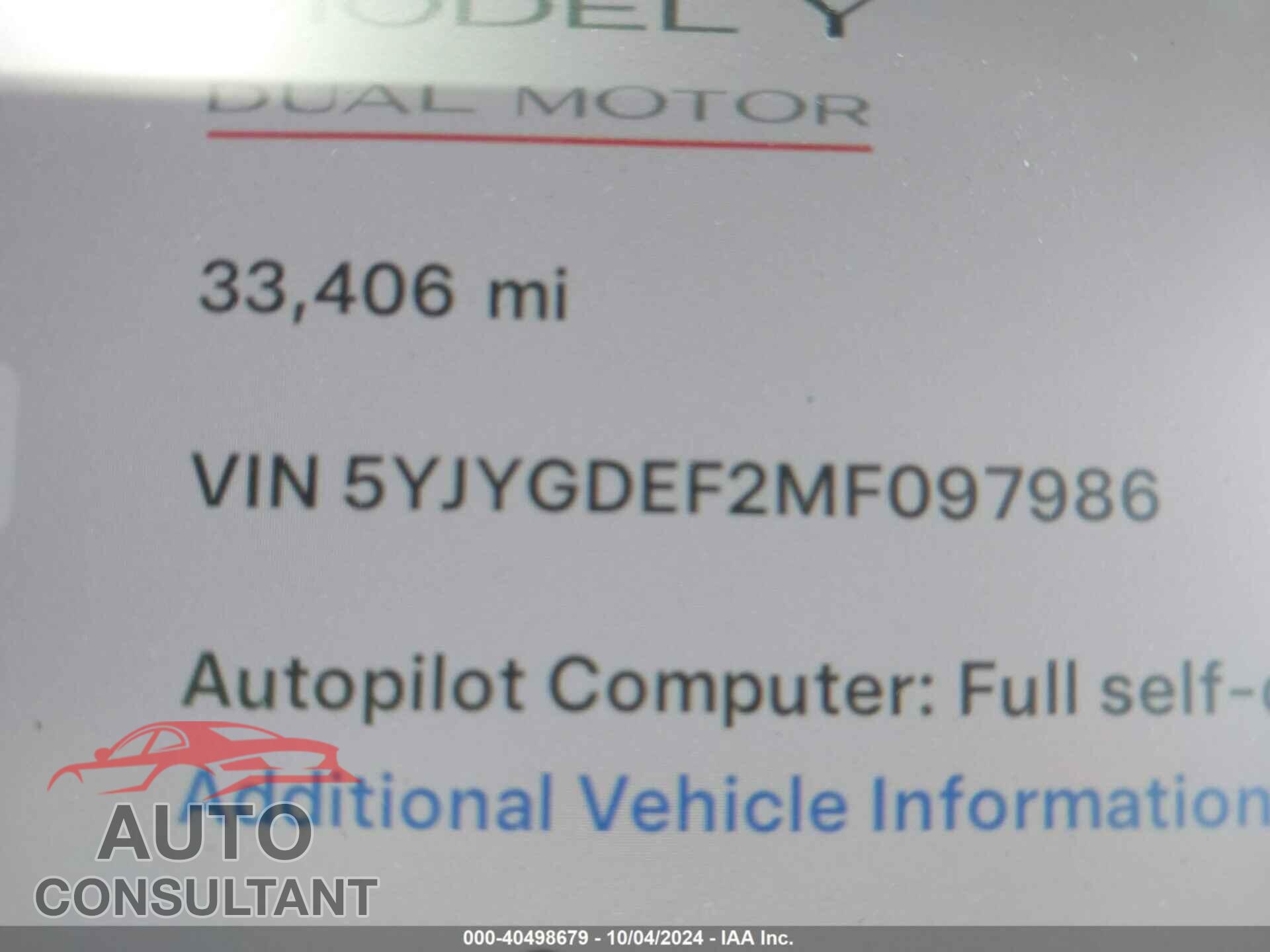 TESLA MODEL Y 2021 - 5YJYGDEF2MF097986