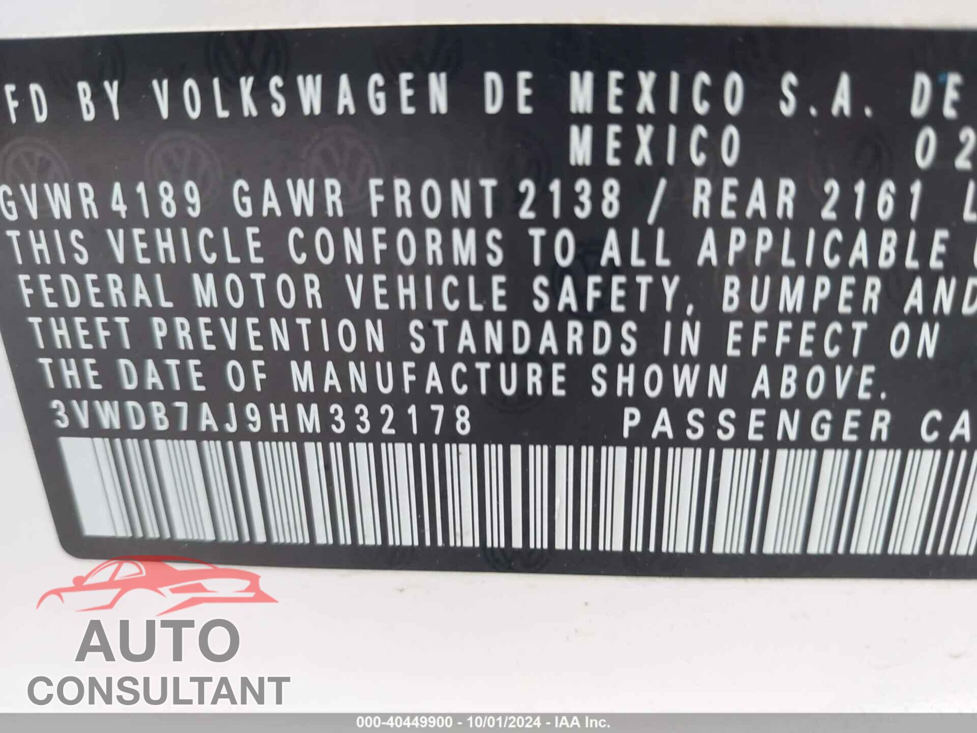 VOLKSWAGEN JETTA 2017 - 3VWDB7AJ9HM332178
