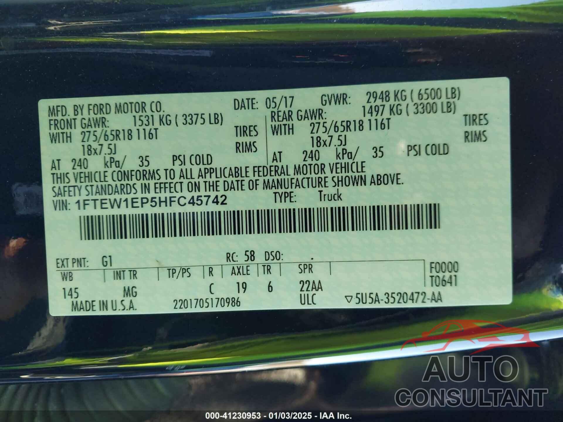 FORD F-150 2017 - 1FTEW1EP5HFC45742