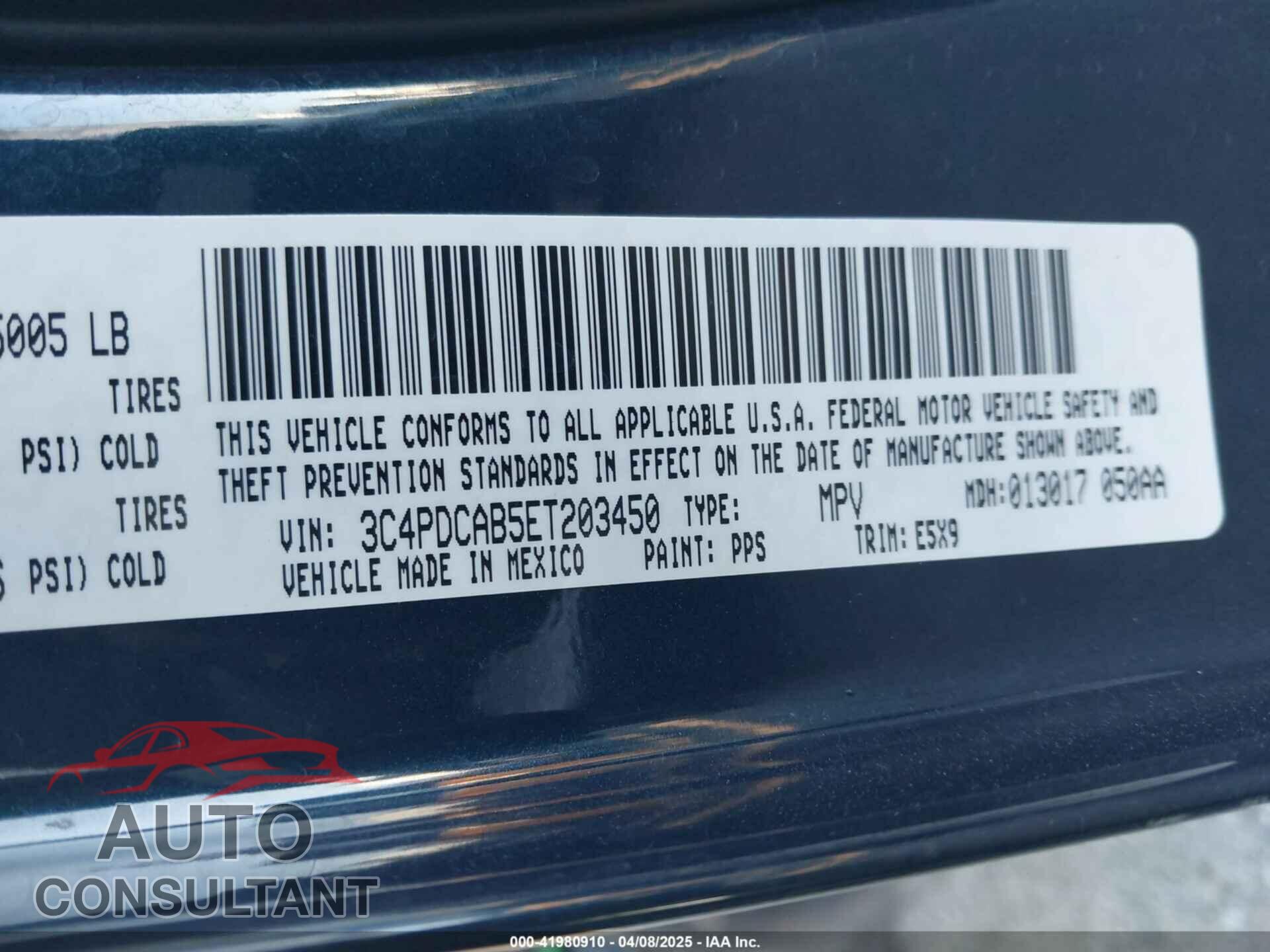 DODGE JOURNEY 2014 - 3C4PDCAB5ET203450