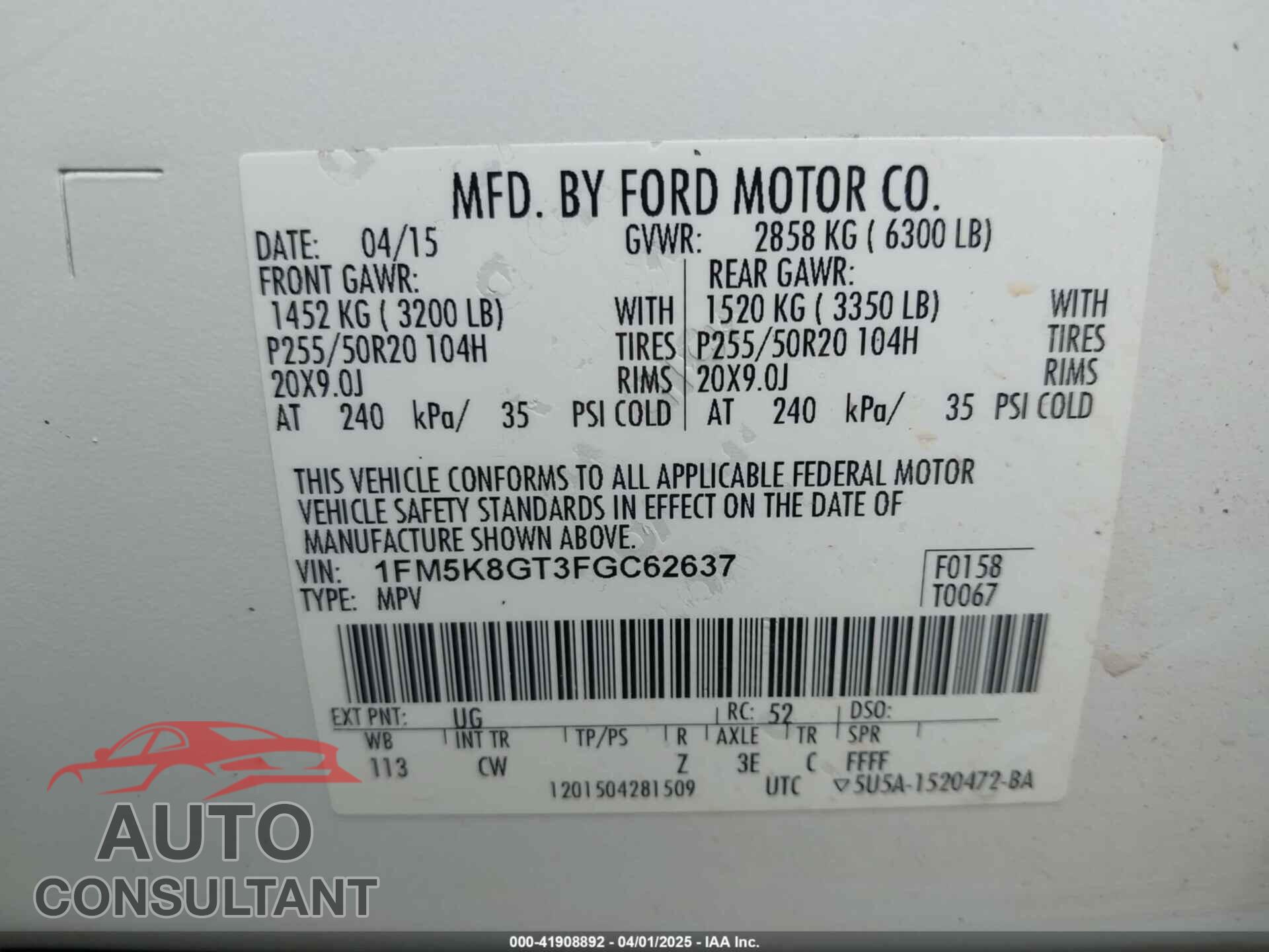 FORD EXPLORER 2015 - 1FM5K8GT3FGC62637