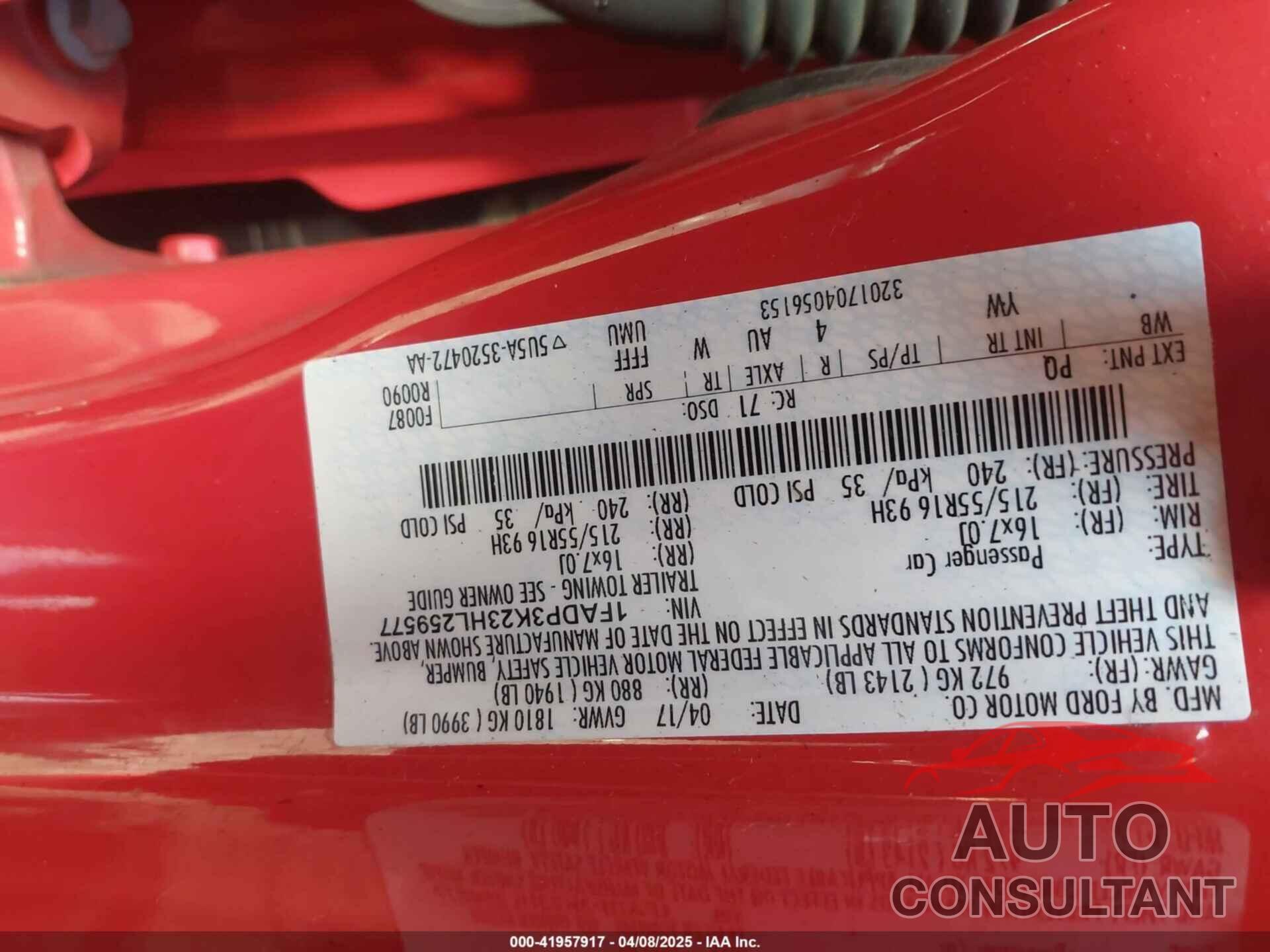 FORD FOCUS 2017 - 1FADP3K23HL259577