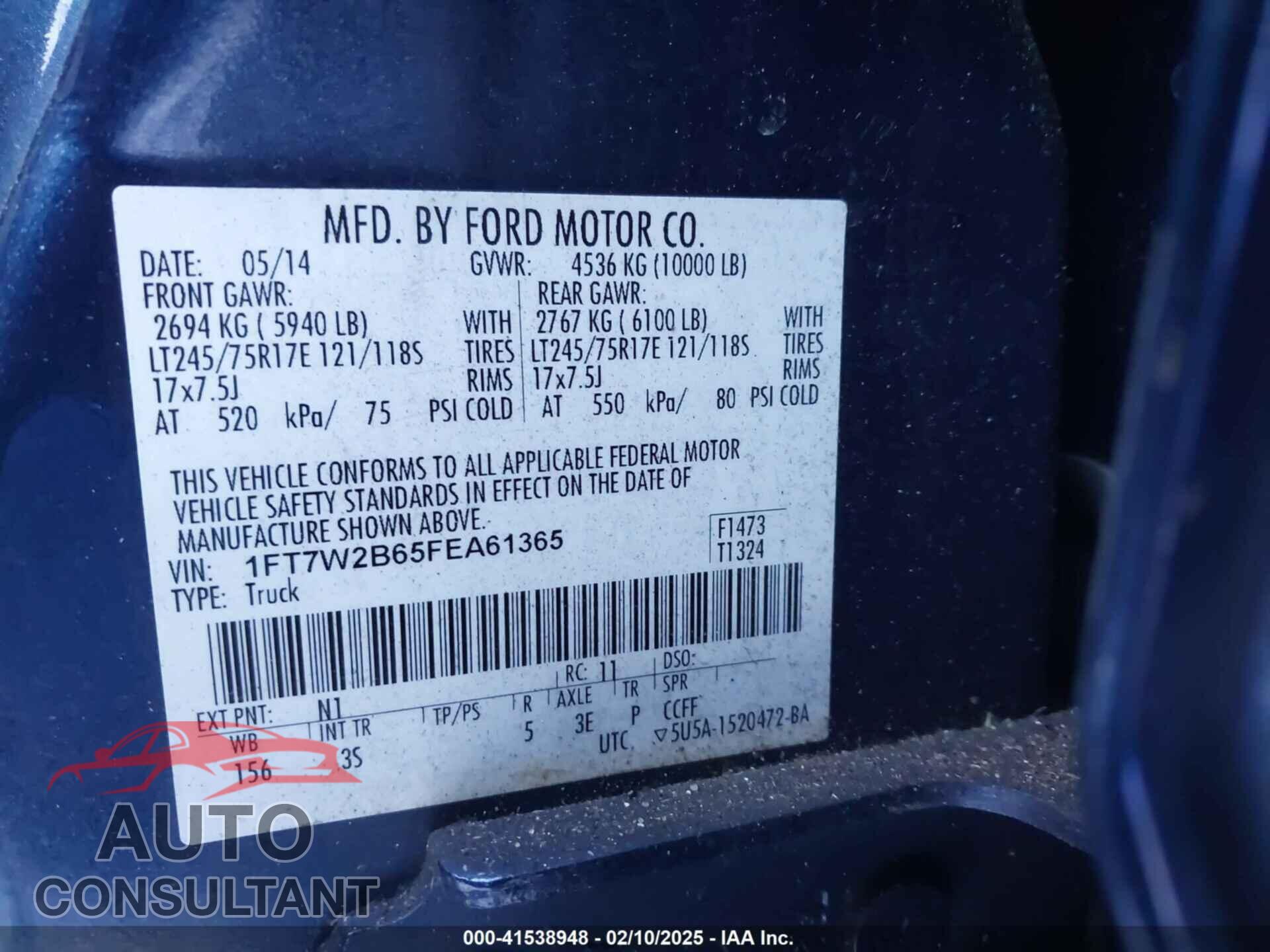 FORD F-250 2015 - 1FT7W2B65FEA61365