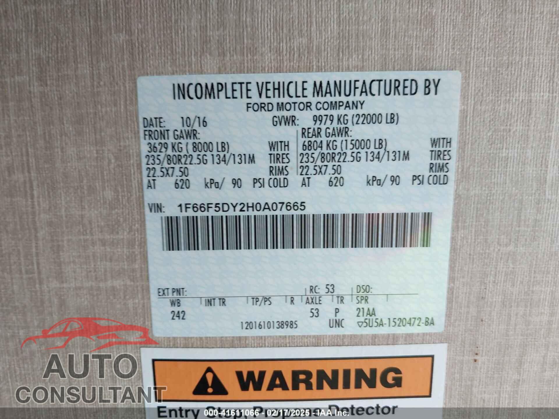FORD F53 2017 - 1F66F5DY2H0A07665