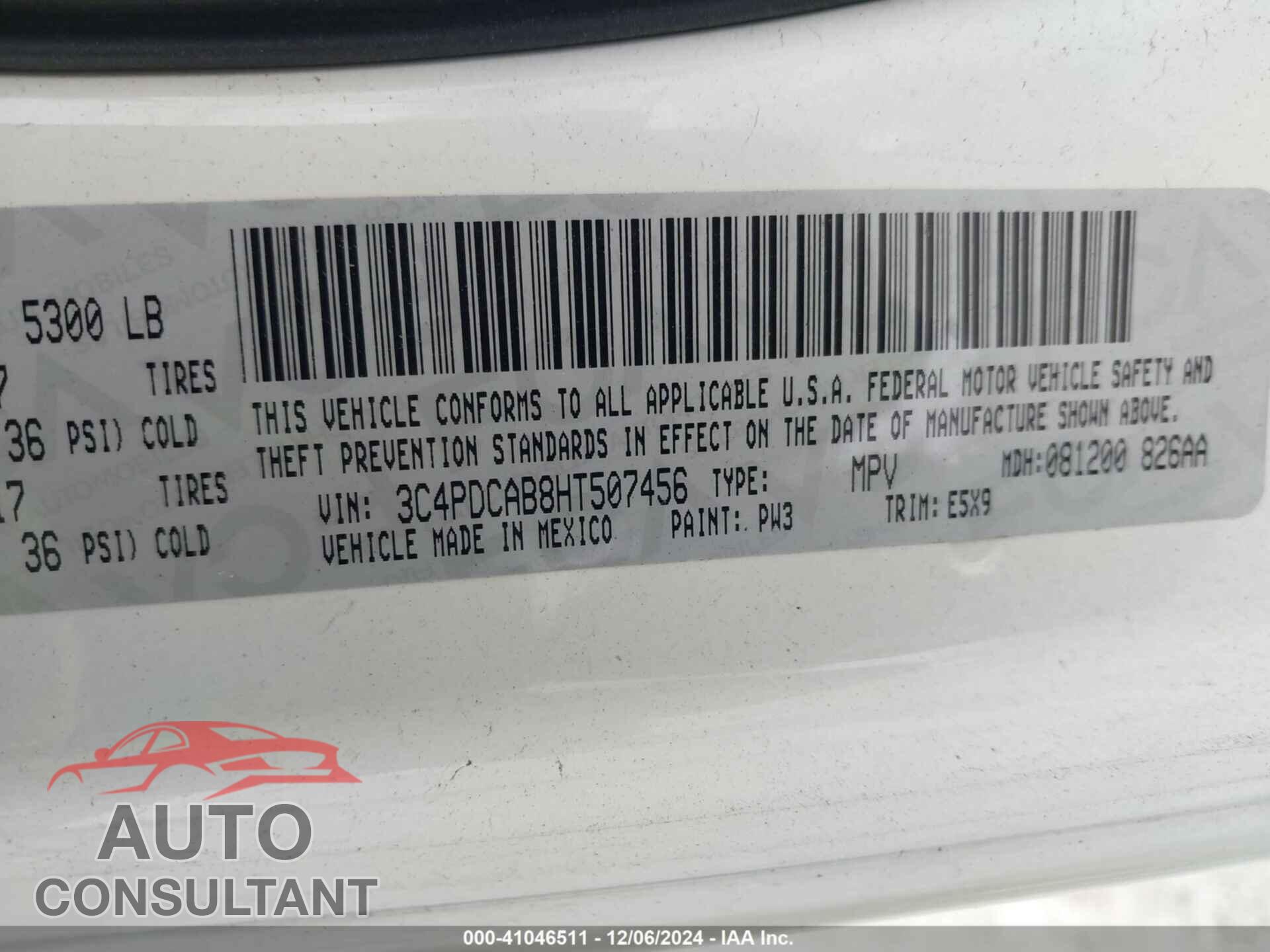 DODGE JOURNEY 2017 - 3C4PDCAB8HT507456