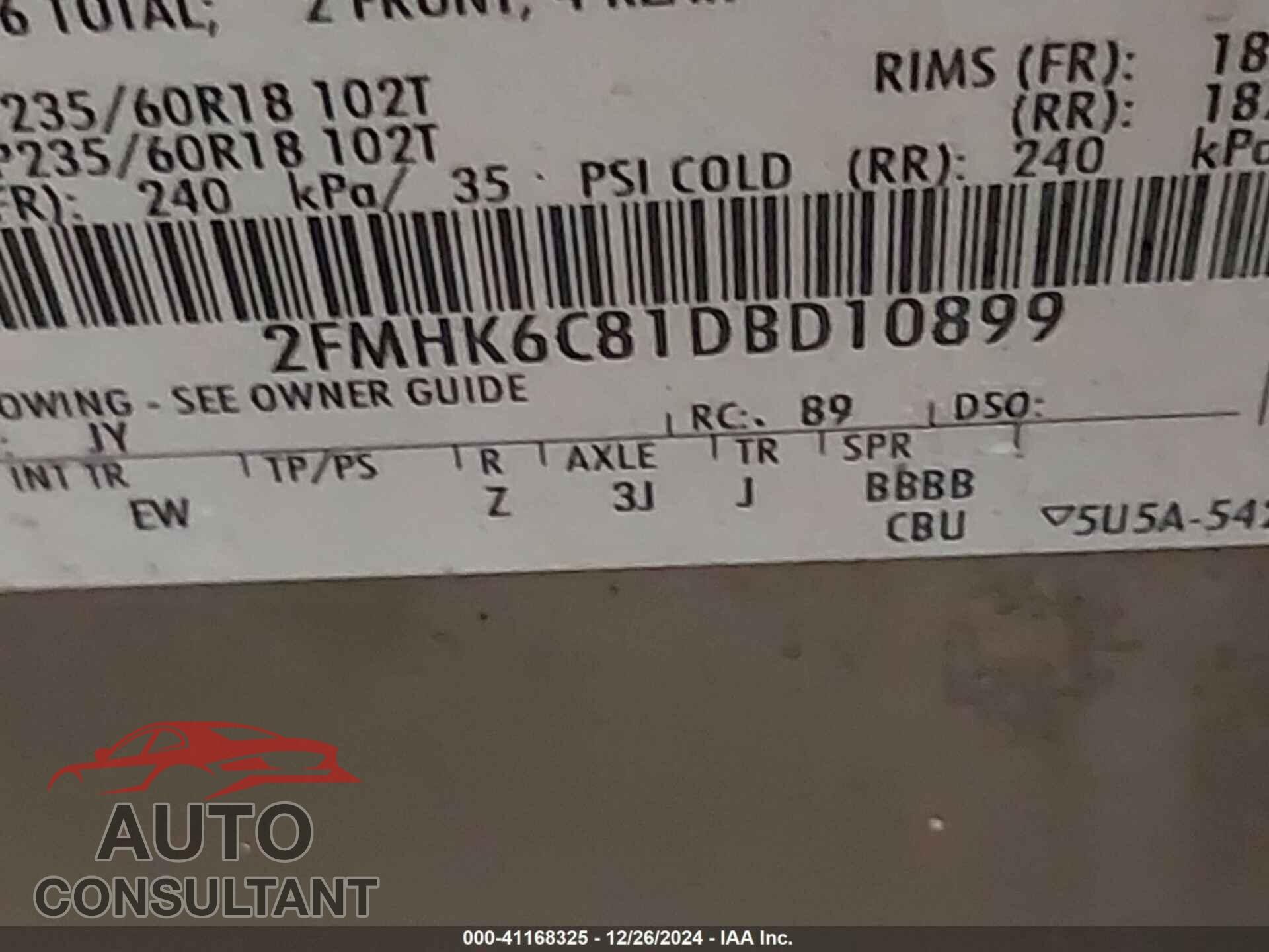 FORD FLEX 2013 - 2FMHK6C81DBD10899