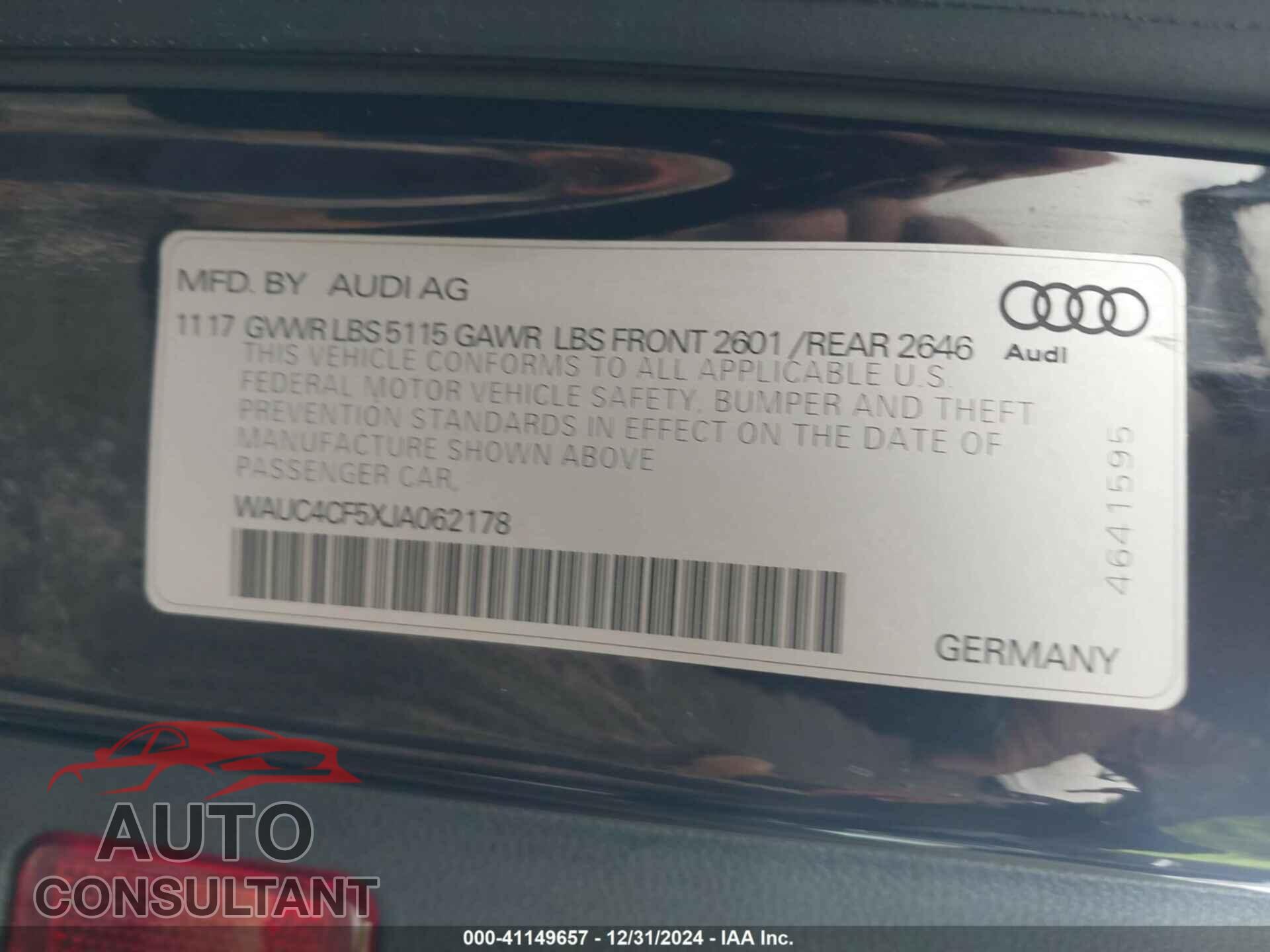 AUDI S5 2018 - WAUC4CF5XJA062178
