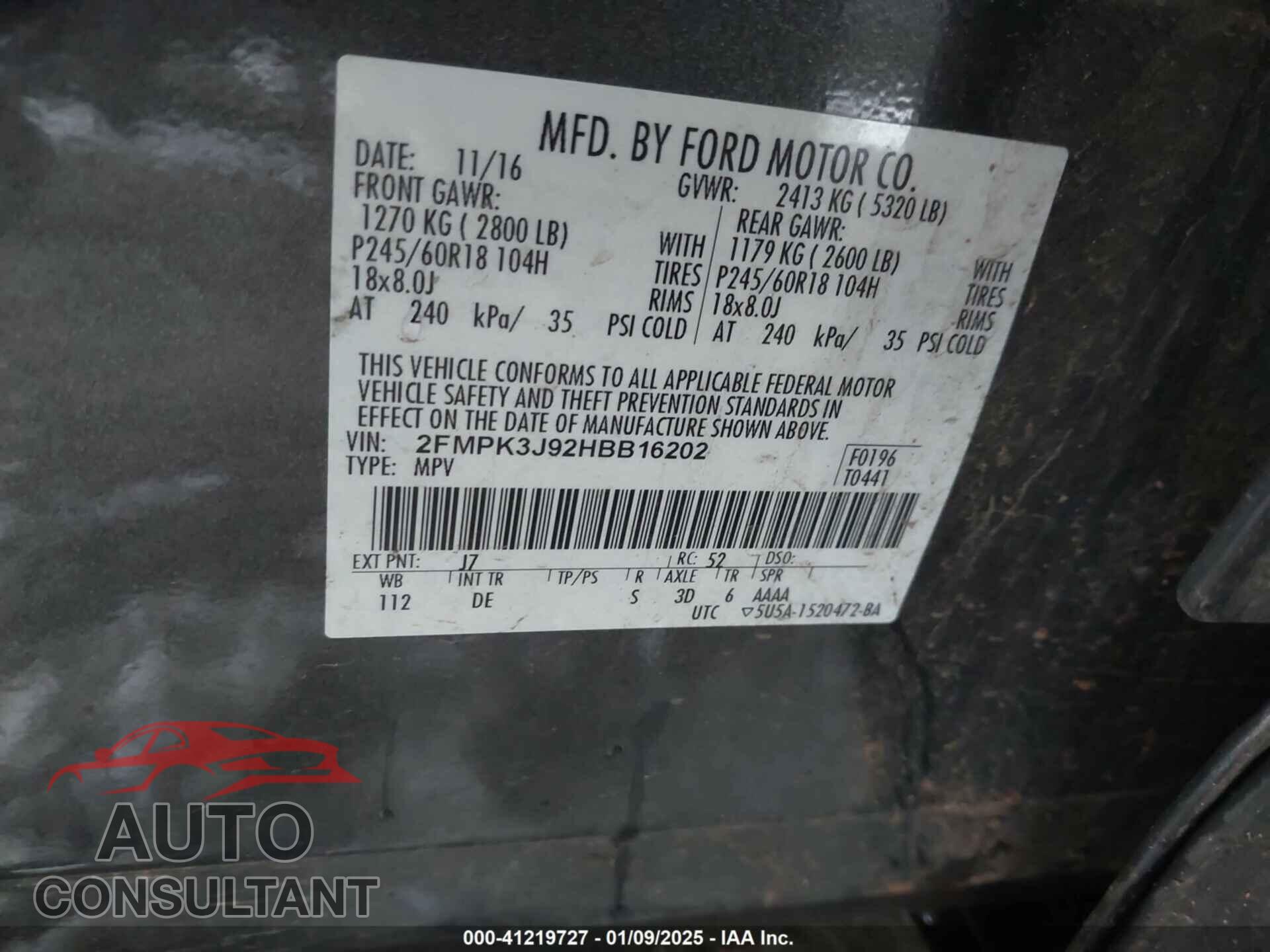 FORD EDGE 2017 - 2FMPK3J92HBB16202