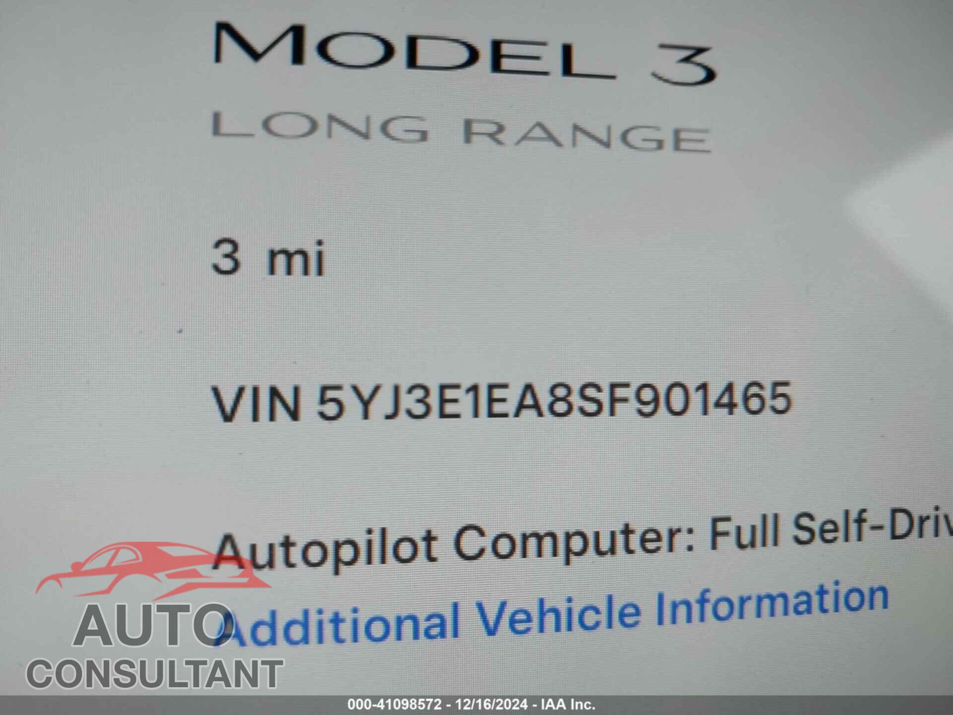 TESLA MODEL 3 2025 - 5YJ3E1EA8SF901465