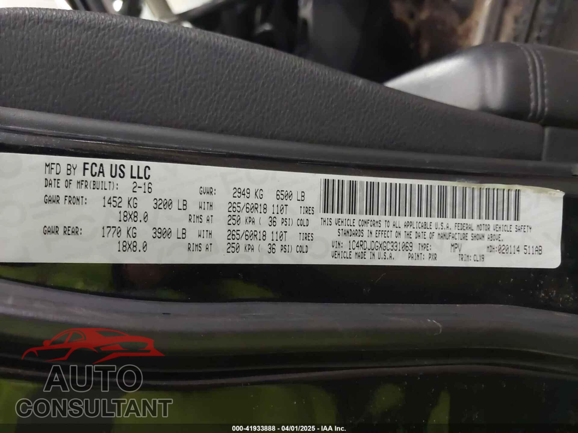DODGE DURANGO 2016 - 1C4RDJDGXGC331069