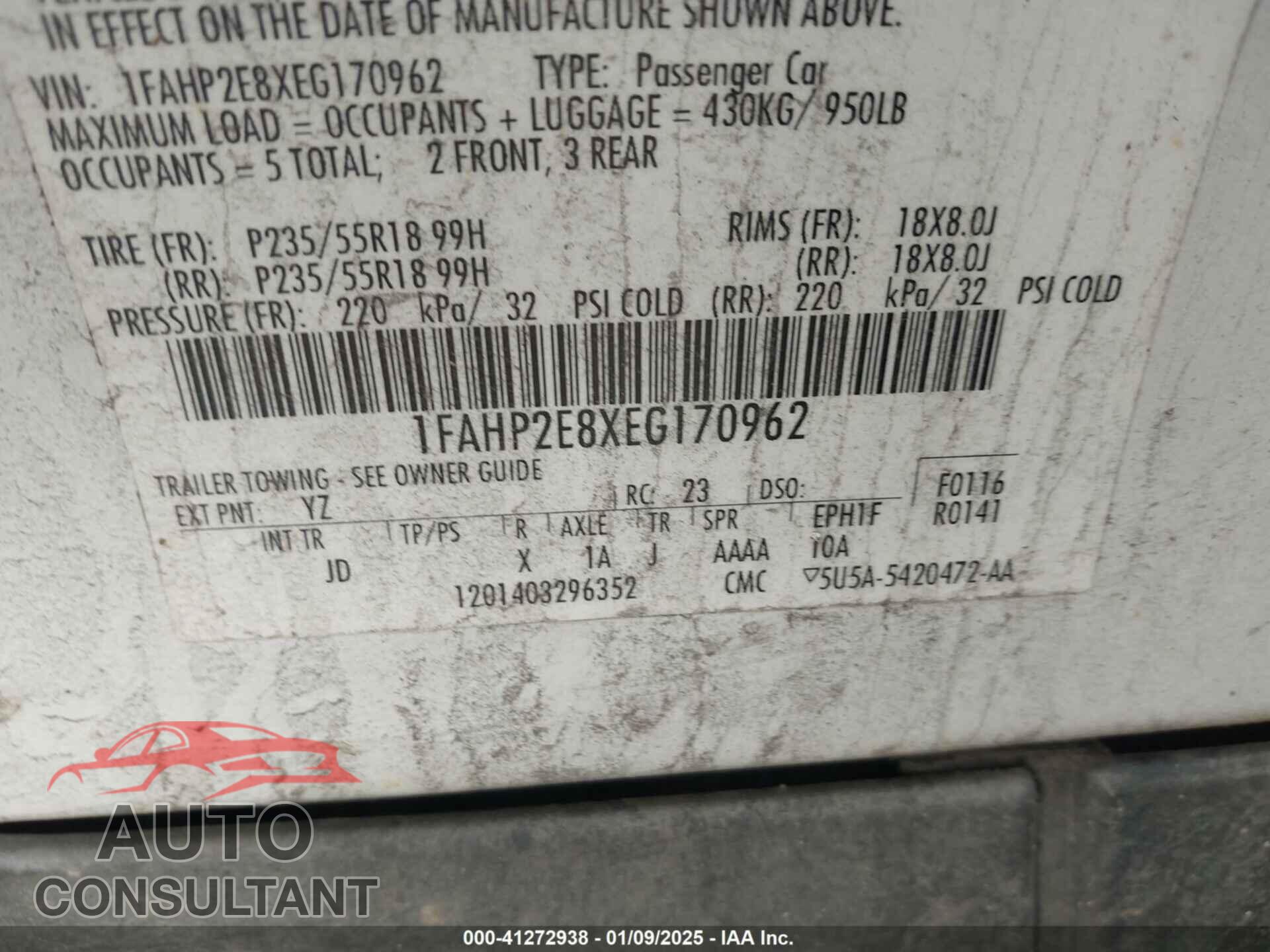 FORD TAURUS 2014 - 1FAHP2E8XEG170962