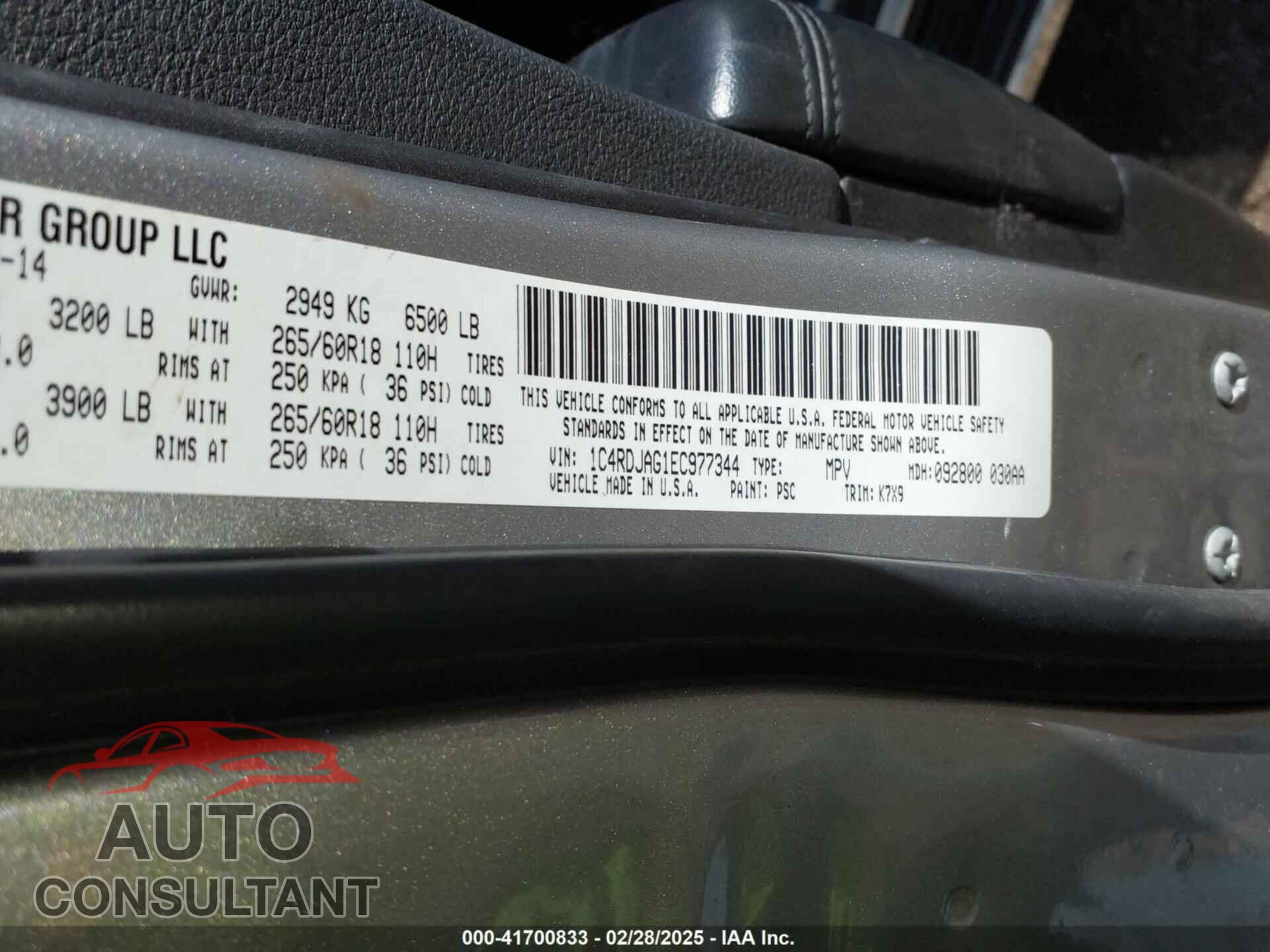 DODGE DURANGO 2014 - 1C4RDJAG1EC977344