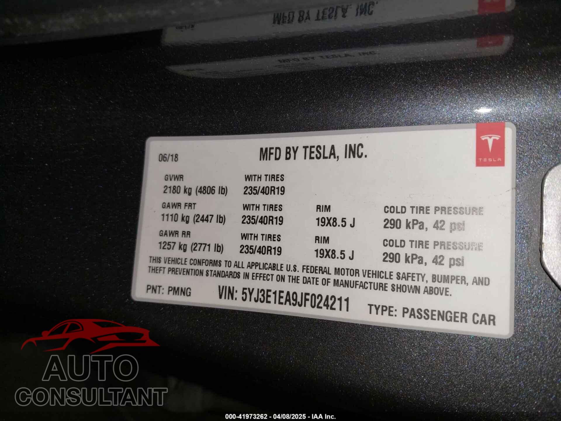 TESLA MODEL 3 2018 - 5YJ3E1EA9JF024211