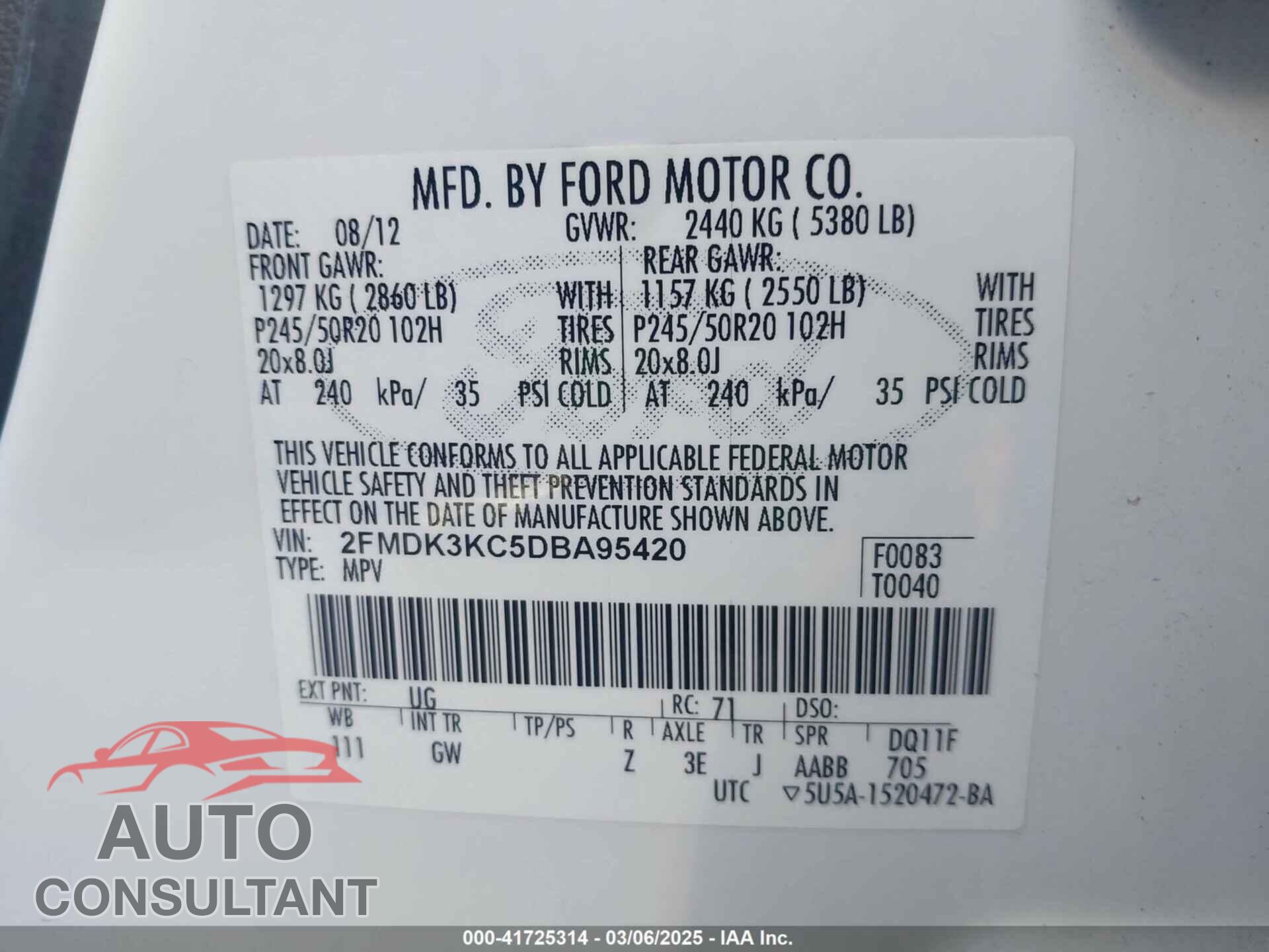 FORD EDGE 2013 - 2FMDK3KC5DBA95420