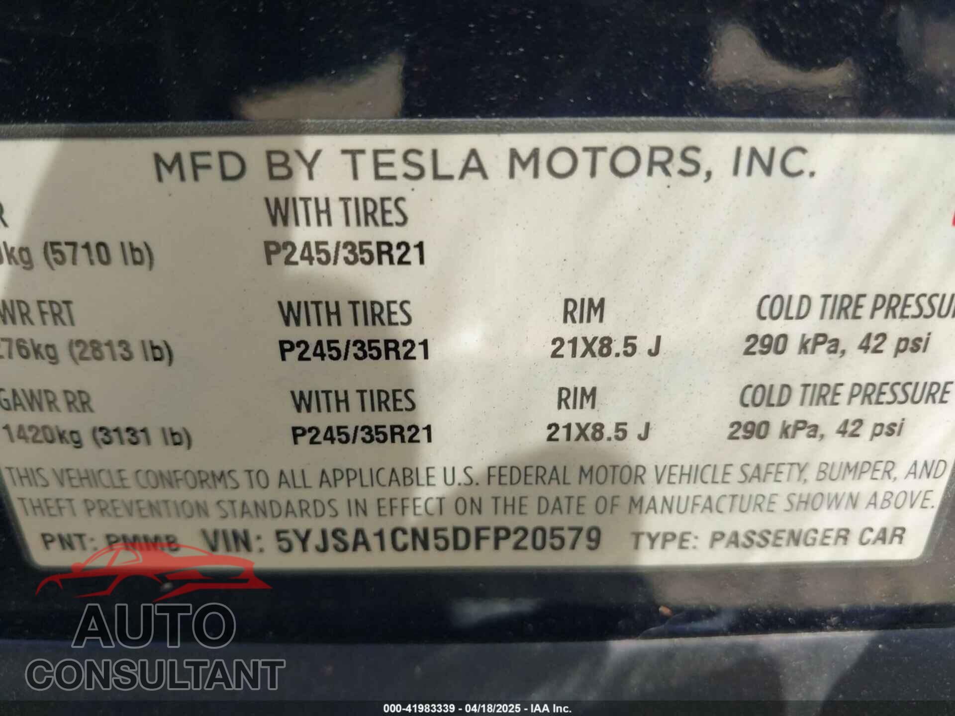 TESLA MODEL S 2013 - 5YJSA1CN5DFP20579