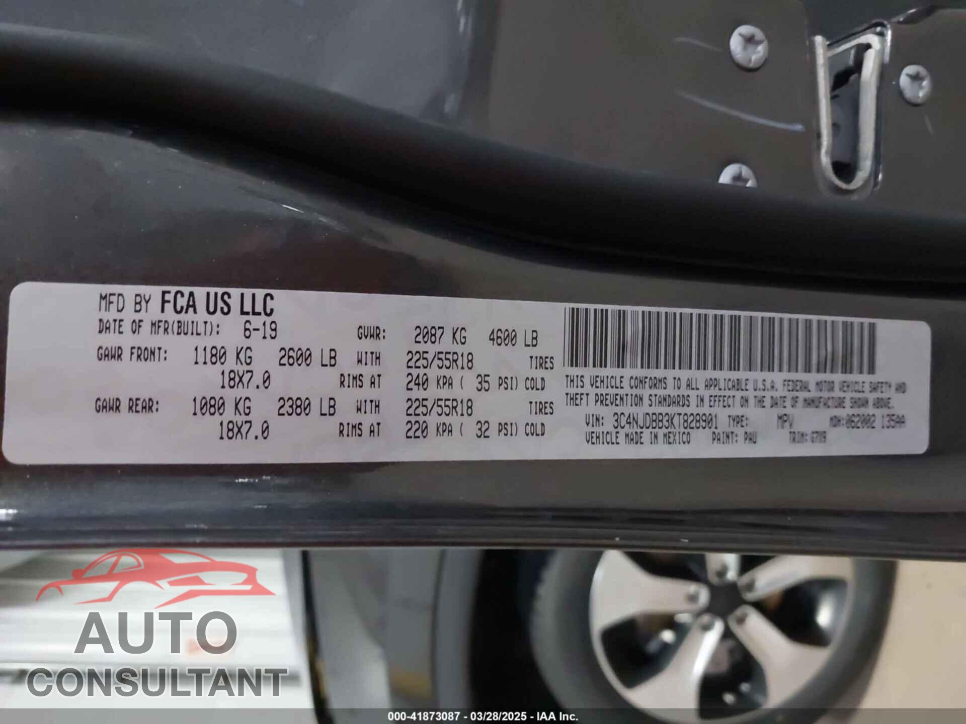 JEEP COMPASS 2019 - 3C4NJDBB3KT828901