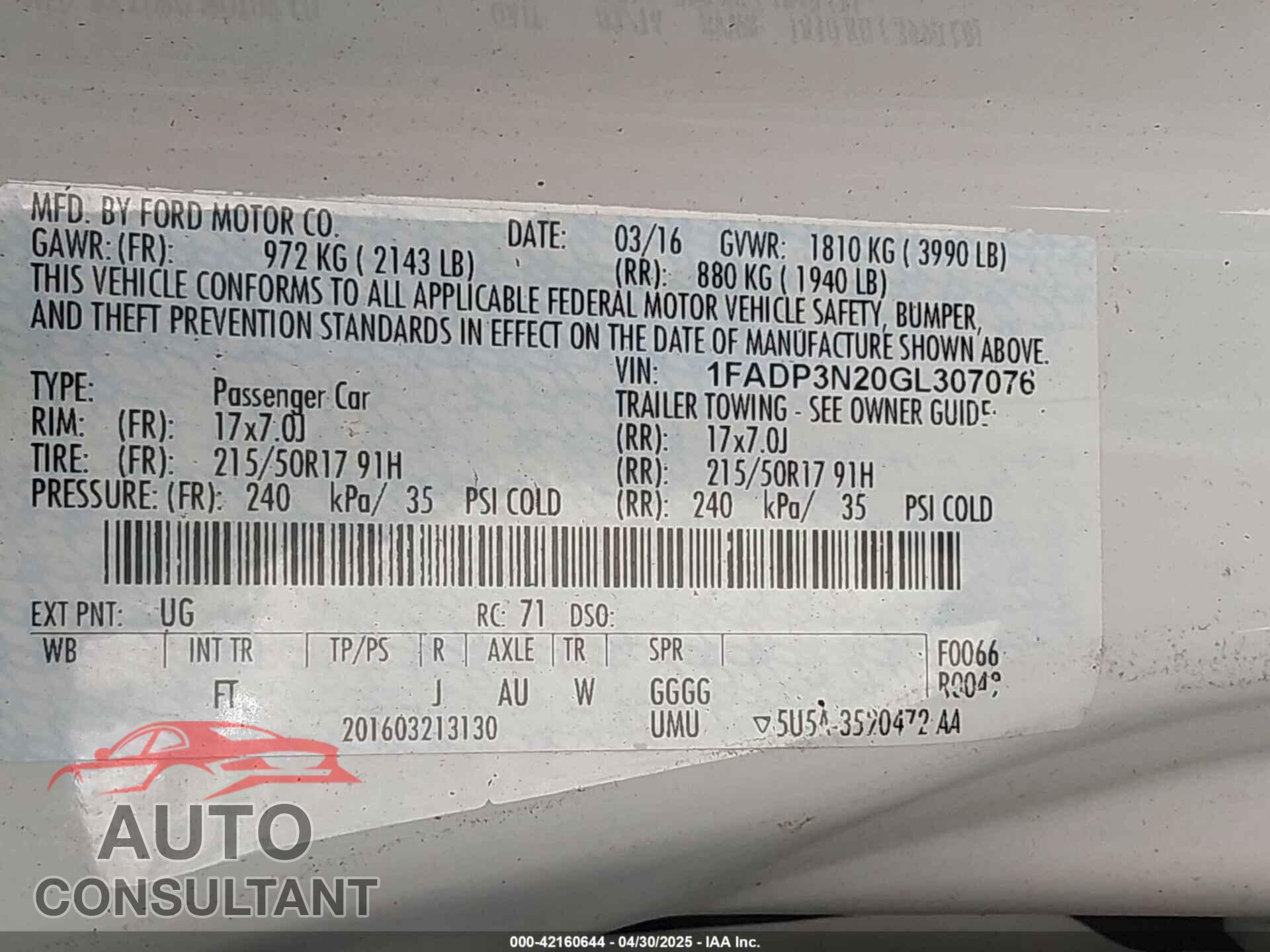 FORD FOCUS 2016 - 1FADP3N20GL307076