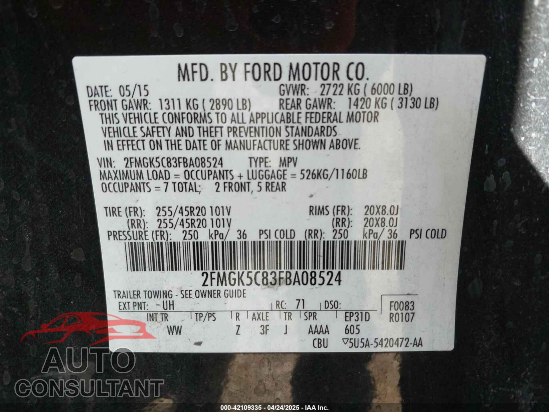 FORD FLEX 2015 - 2FMGK5C83FBA08524