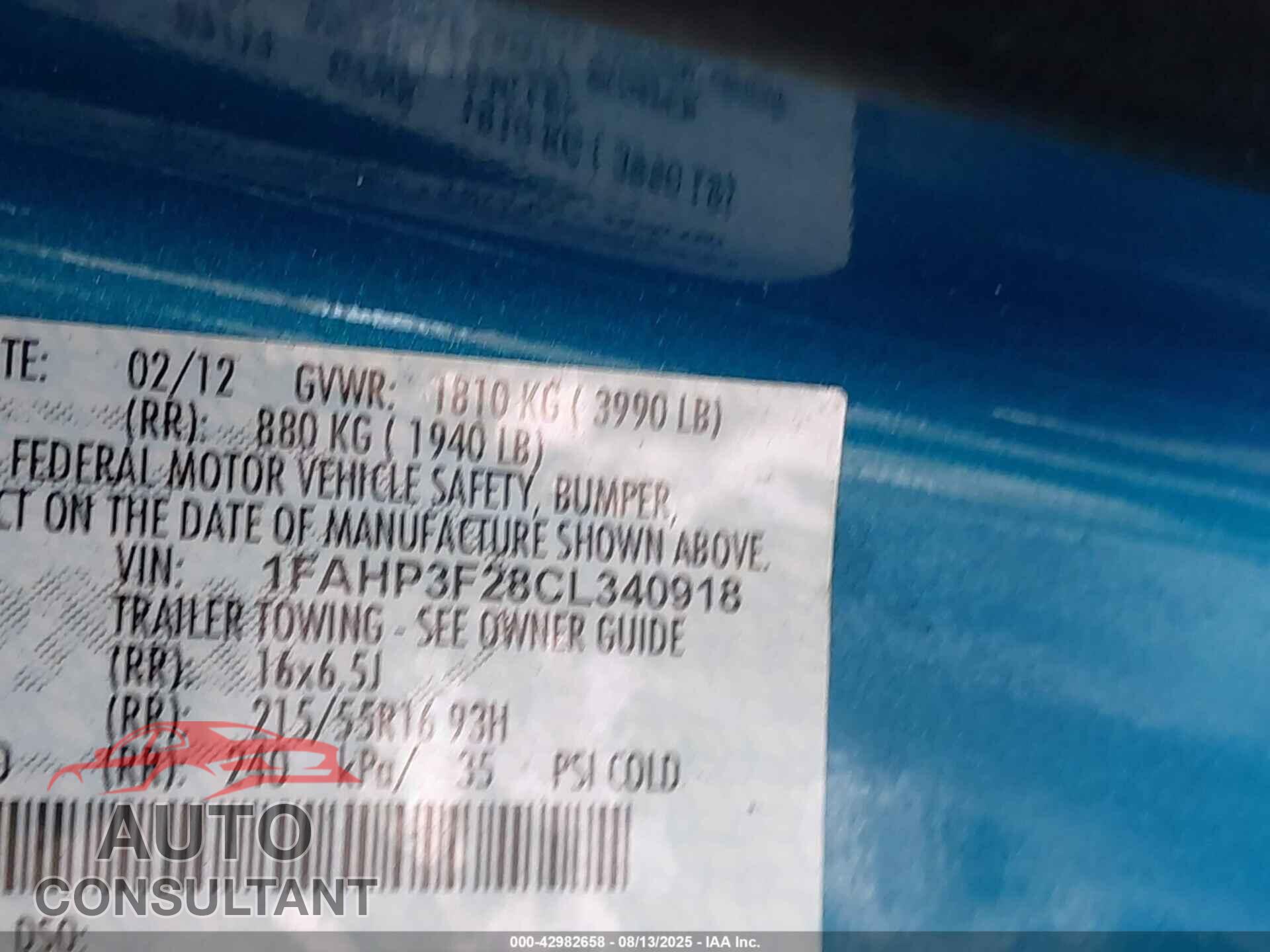 FORD FOCUS 2012 - 1FAHP3F28CL340918