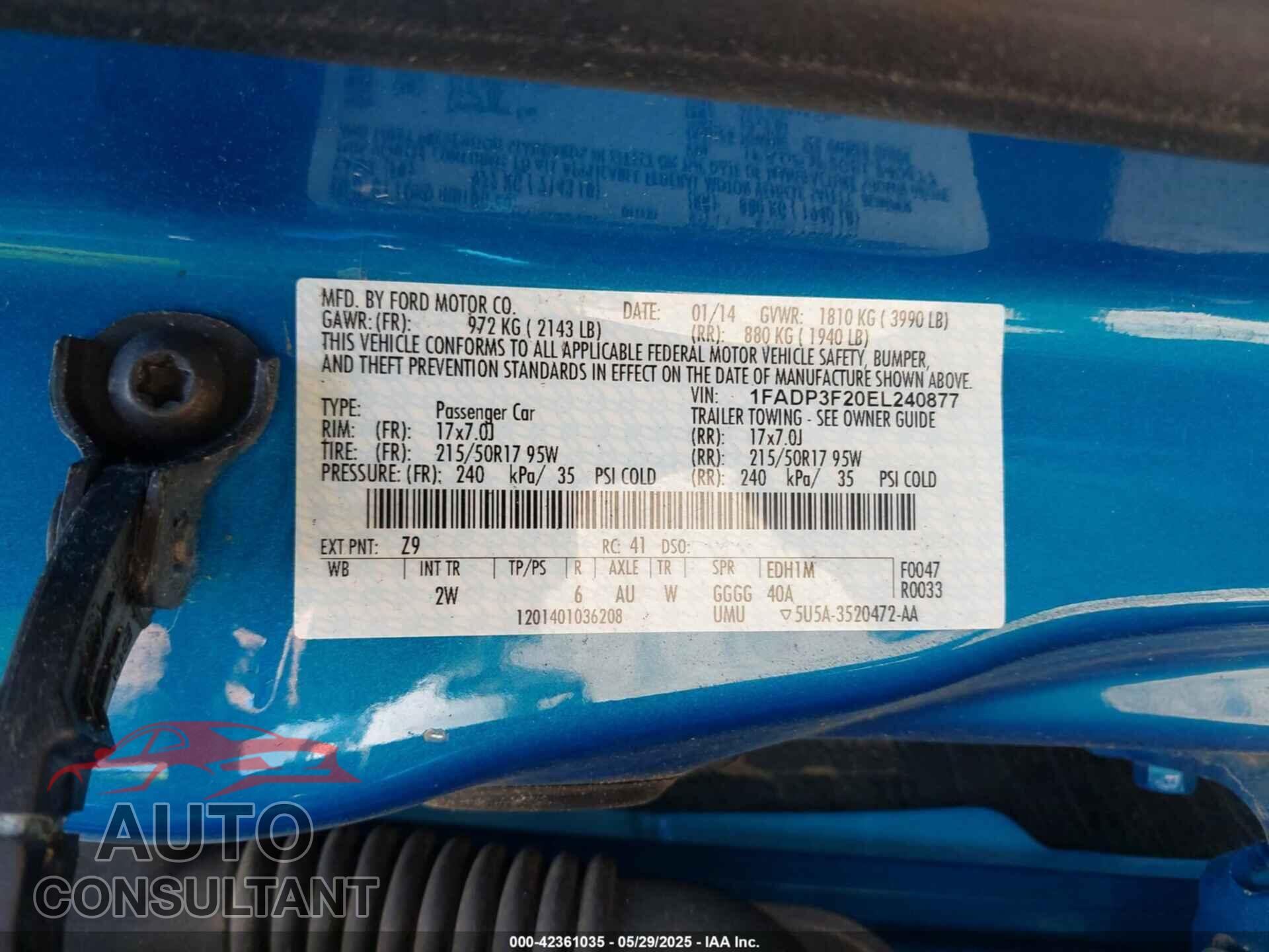 FORD FOCUS 2014 - 1FADP3F20EL240877
