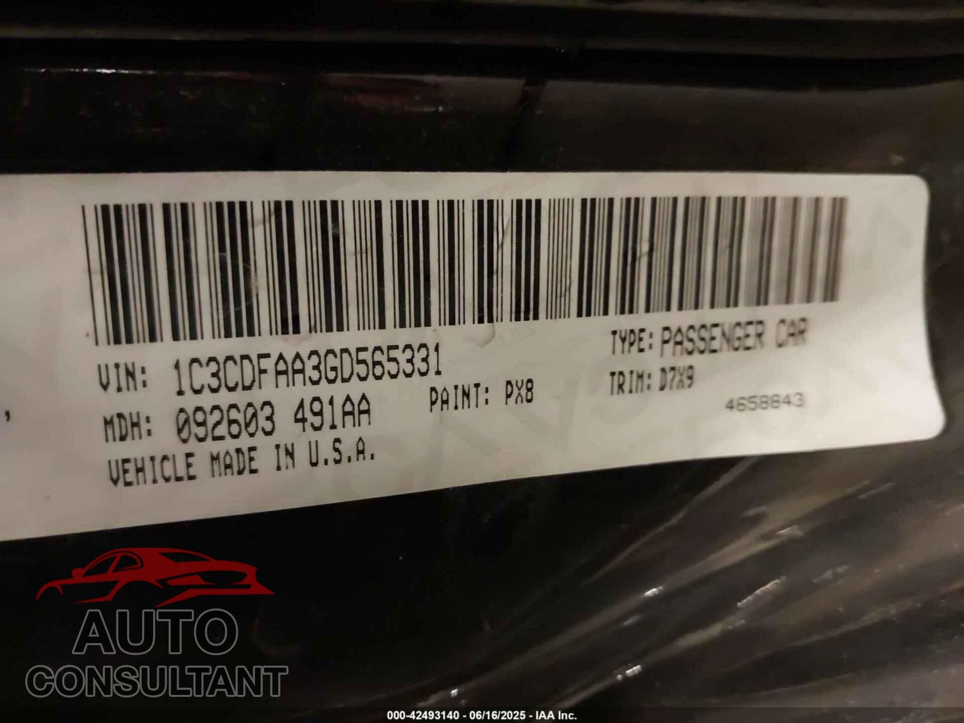 DODGE DART 2016 - 1C3CDFAA3GD565331