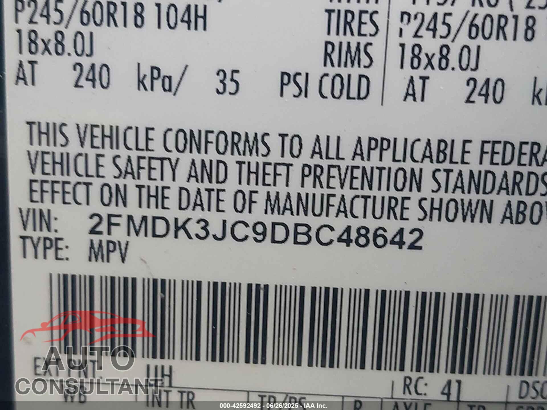 FORD EDGE 2013 - 2FMDK3JC9DBC48642