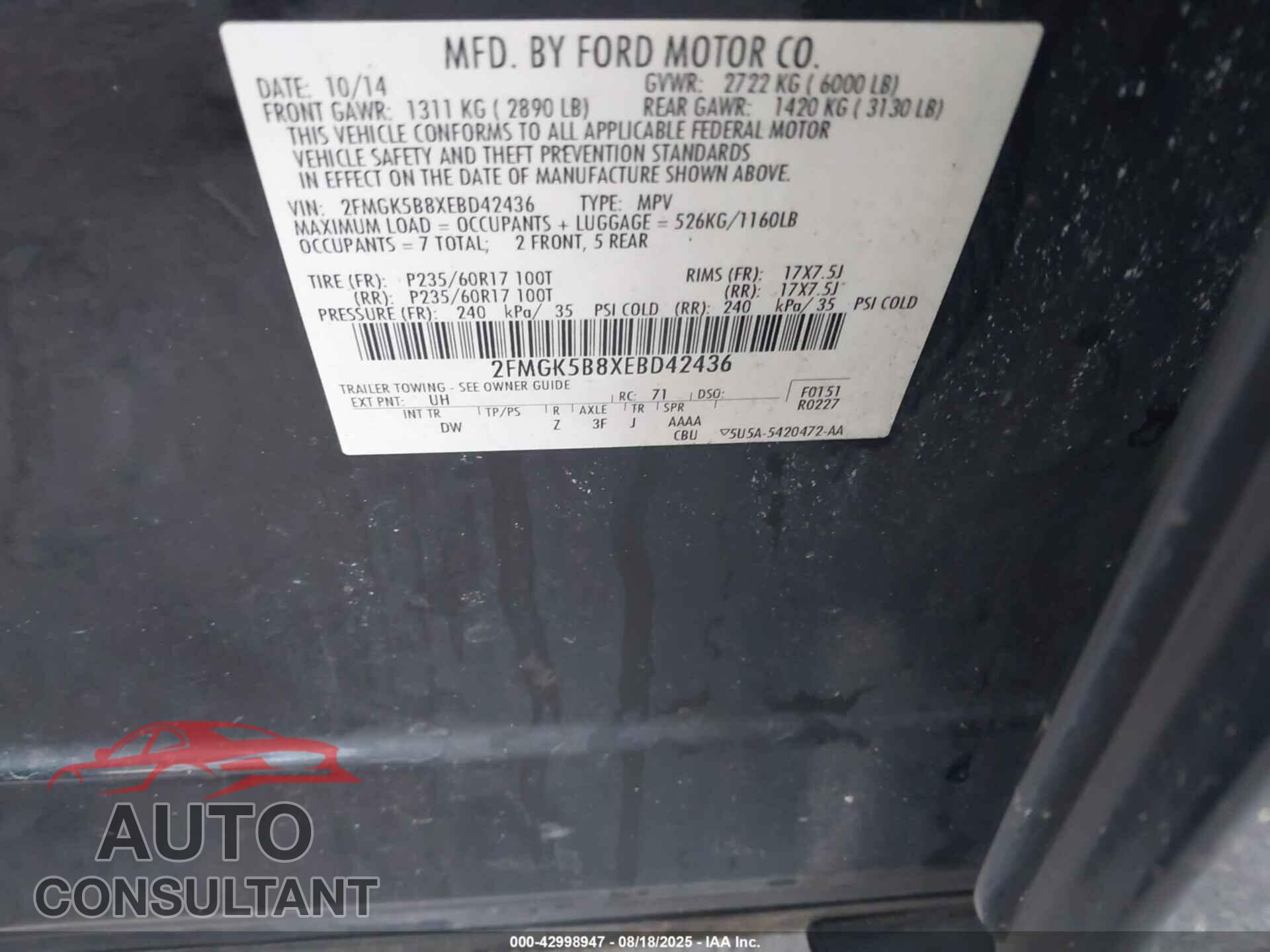 FORD FLEX 2014 - 2FMGK5B8XEBD42436