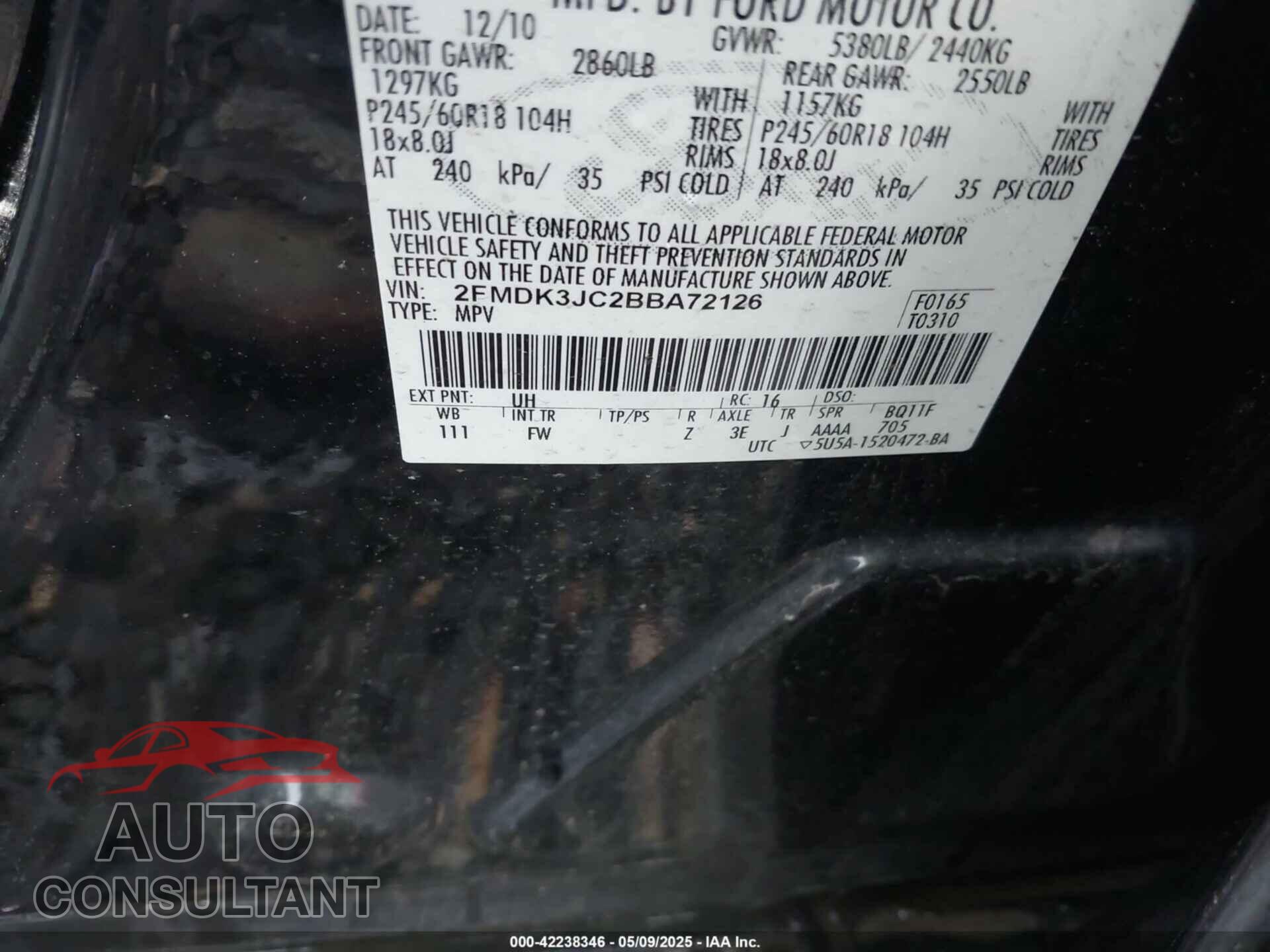 FORD EDGE 2011 - 2FMDK3JC2BBA72126