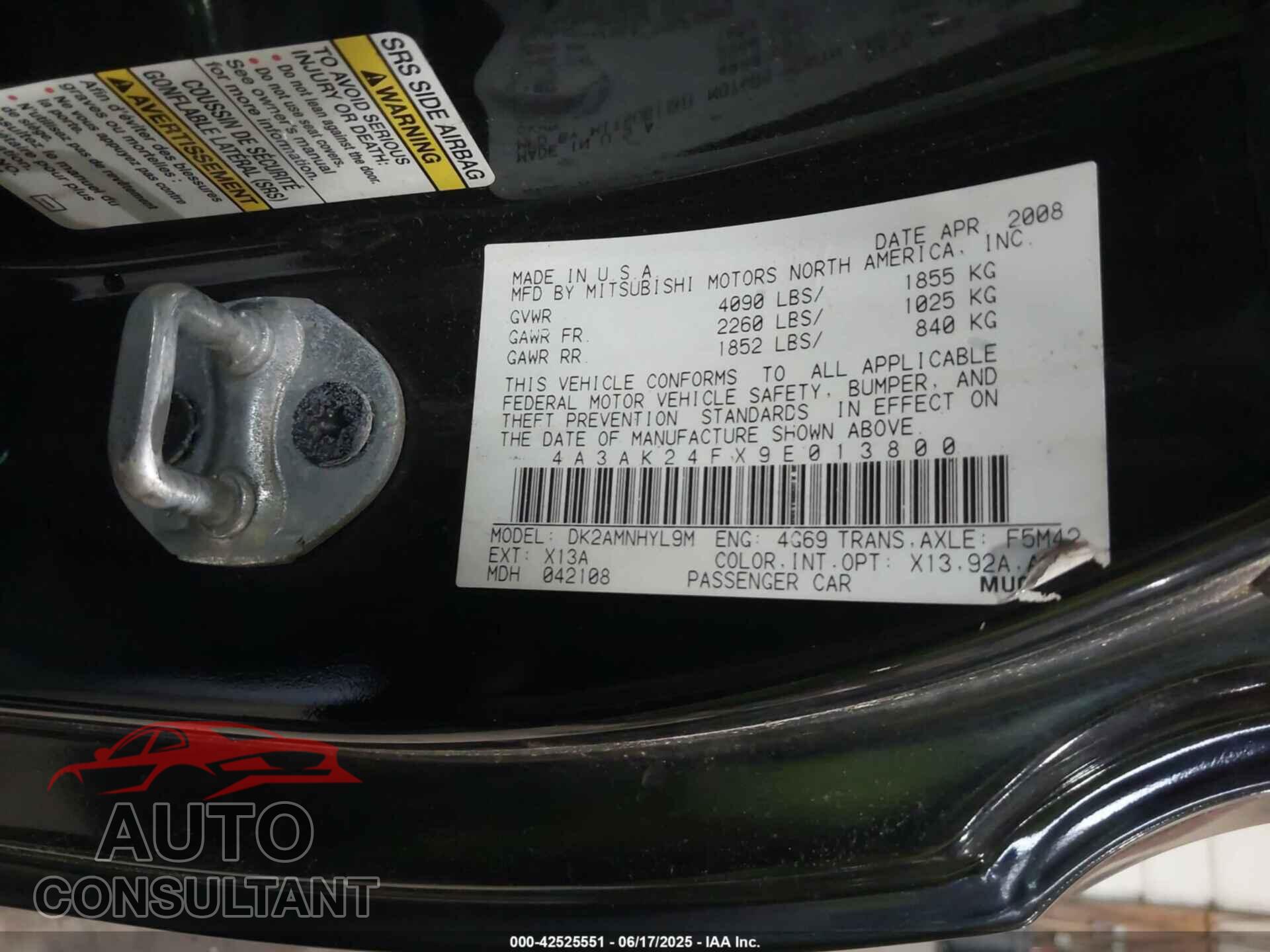 MITSUBISHI ECLIPSE 2009 - 4A3AK24FX9E013800