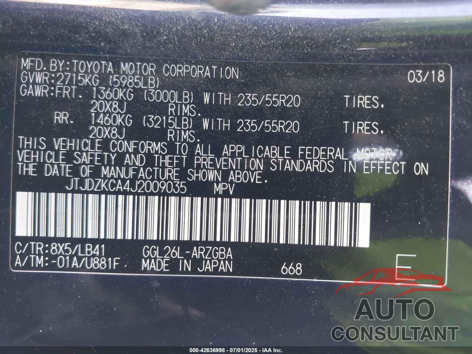 LEXUS RX 350L 2018 - JTJDZKCA4J2009035