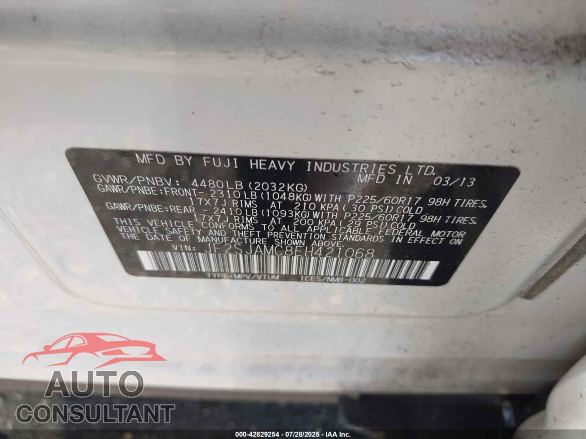 SUBARU FORESTER 2014 - JF2SJAMC8EH421068