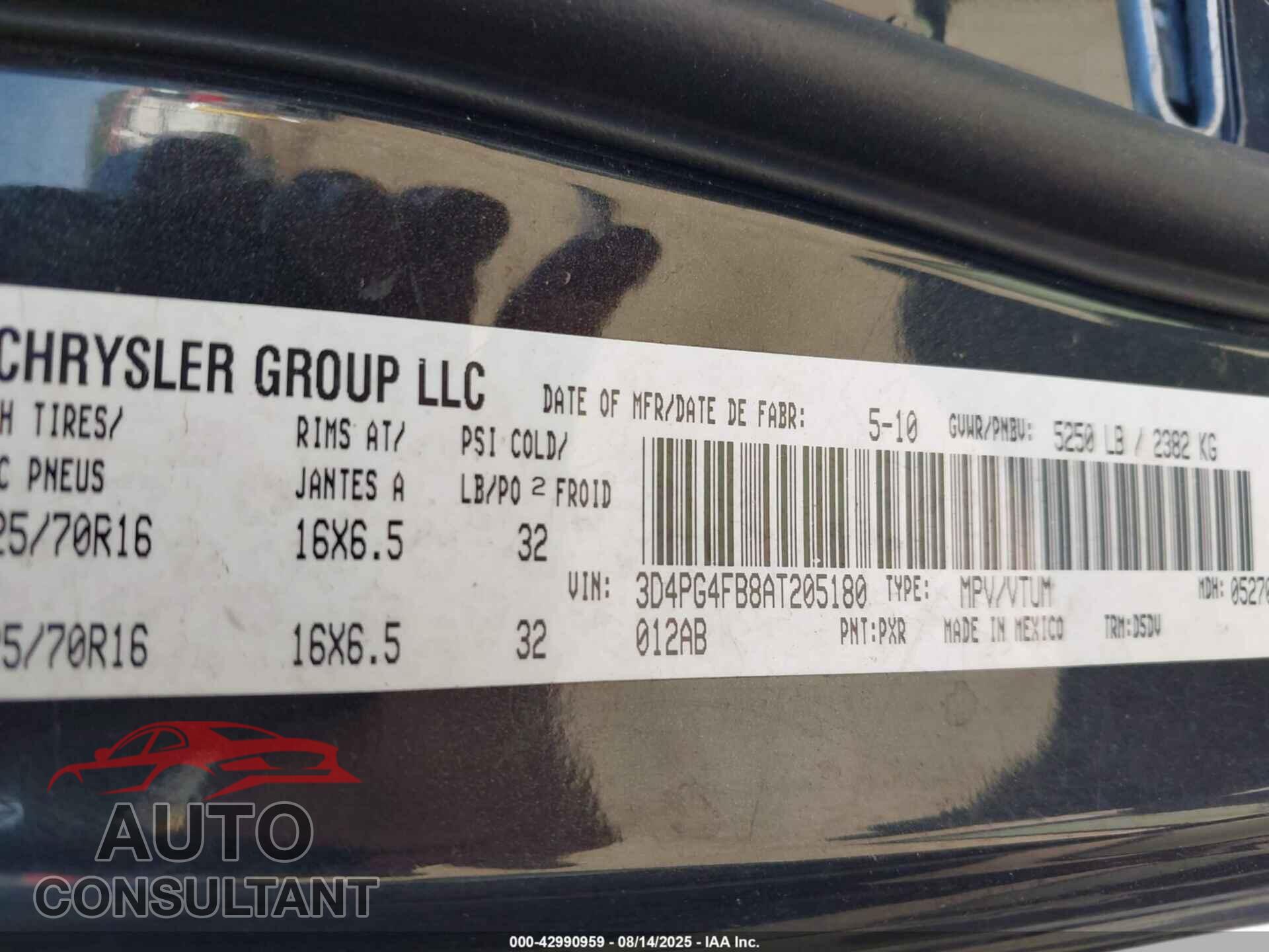 DODGE JOURNEY 2010 - 3D4PG4FB8AT205180
