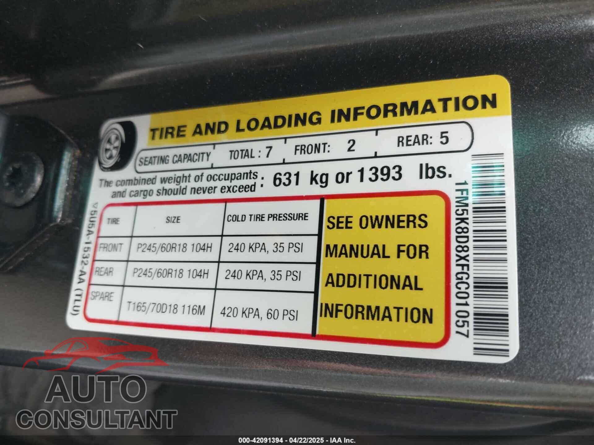 FORD EXPLORER 2015 - 1FM5K8D8XFGC01057