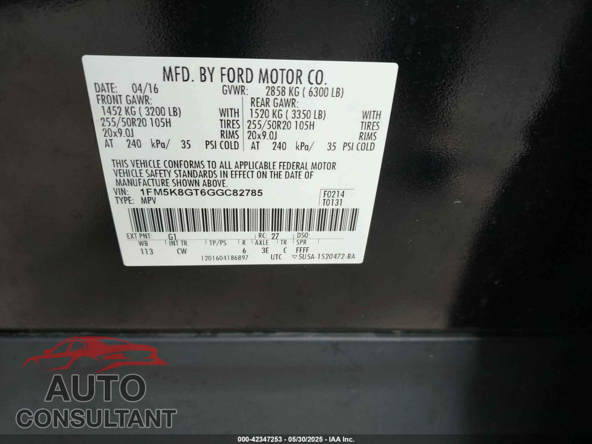 FORD EXPLORER 2016 - 1FM5K8GT6GGC82785