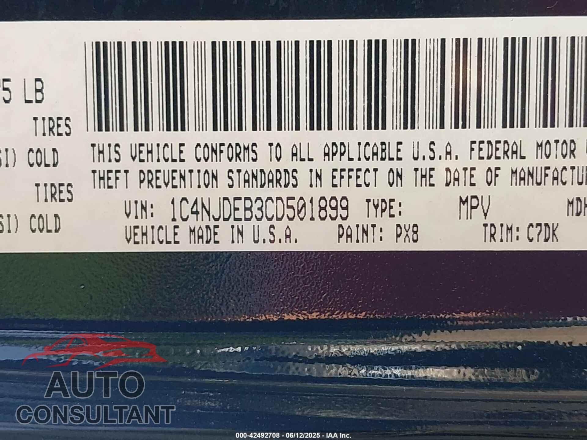 JEEP COMPASS 2012 - 1C4NJDEB3CD501899