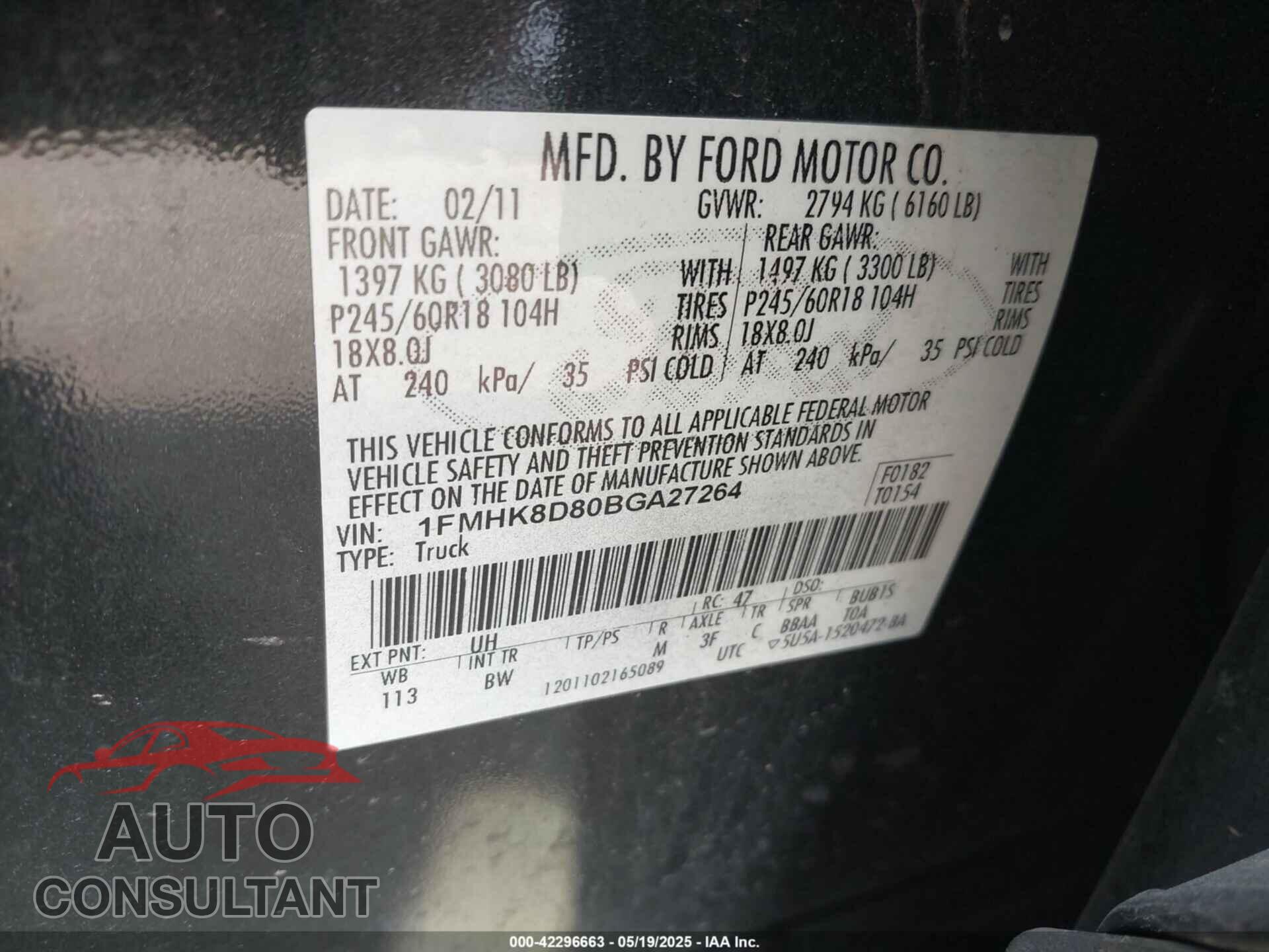 FORD EXPLORER 2011 - 1FMHK8D80BGA27264