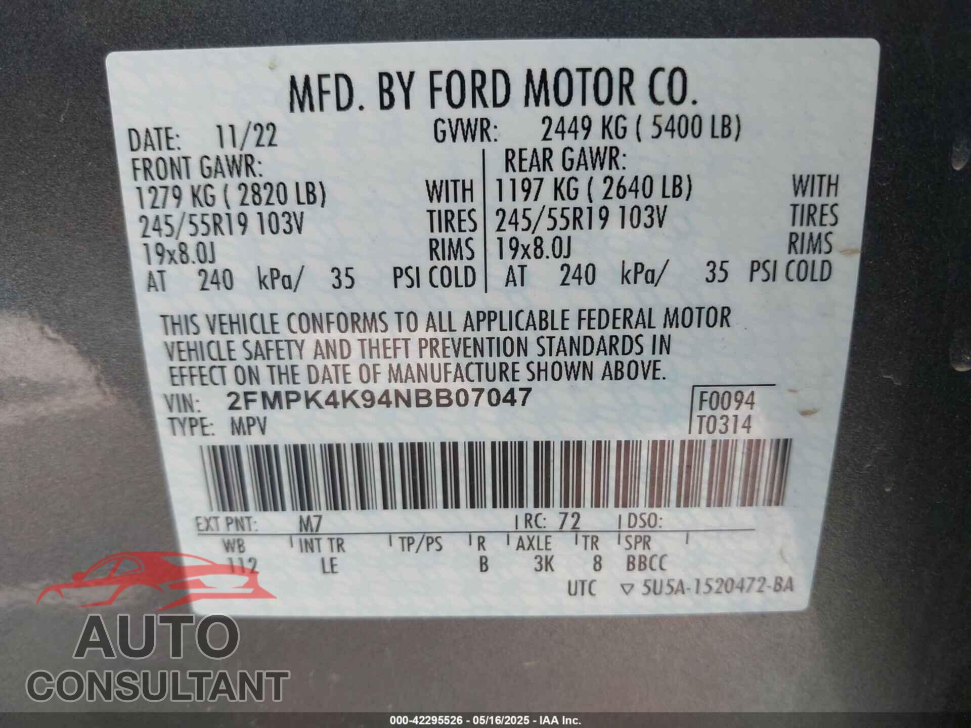 FORD EDGE 2022 - 2FMPK4K94NBB07047