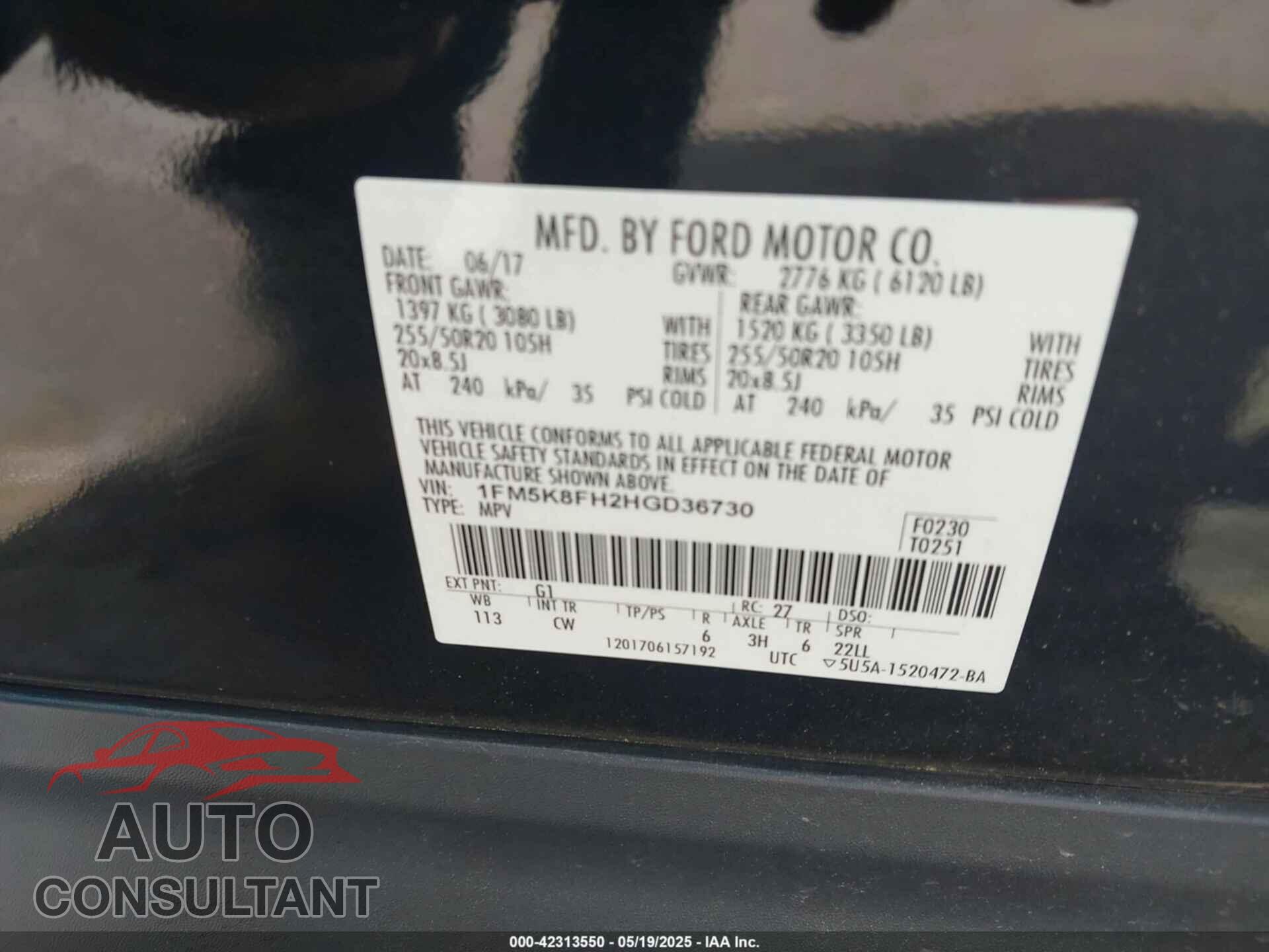 FORD EXPLORER 2017 - 1FM5K8FH2HGD36730