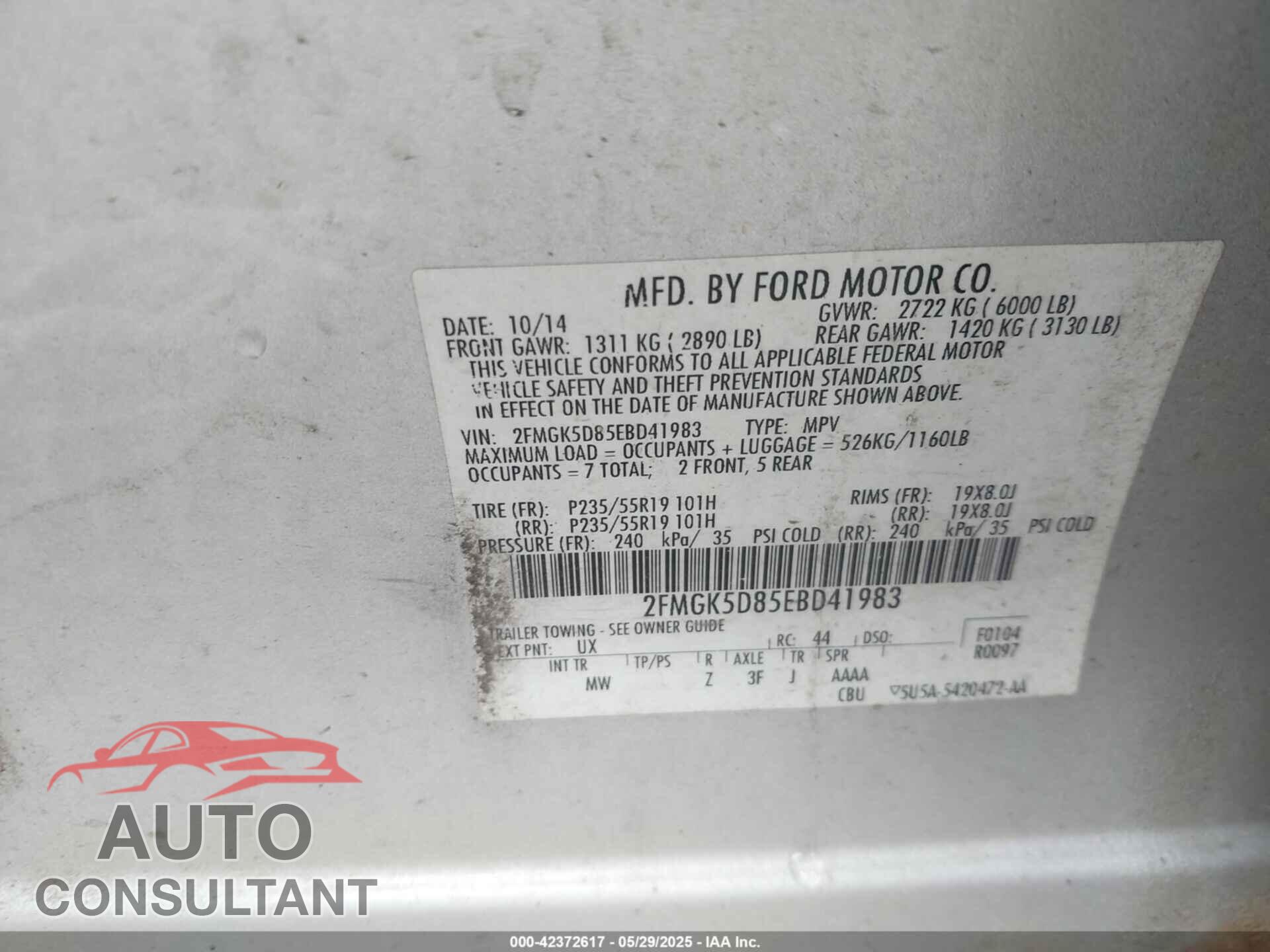 FORD FLEX 2014 - 2FMGK5D85EBD41983