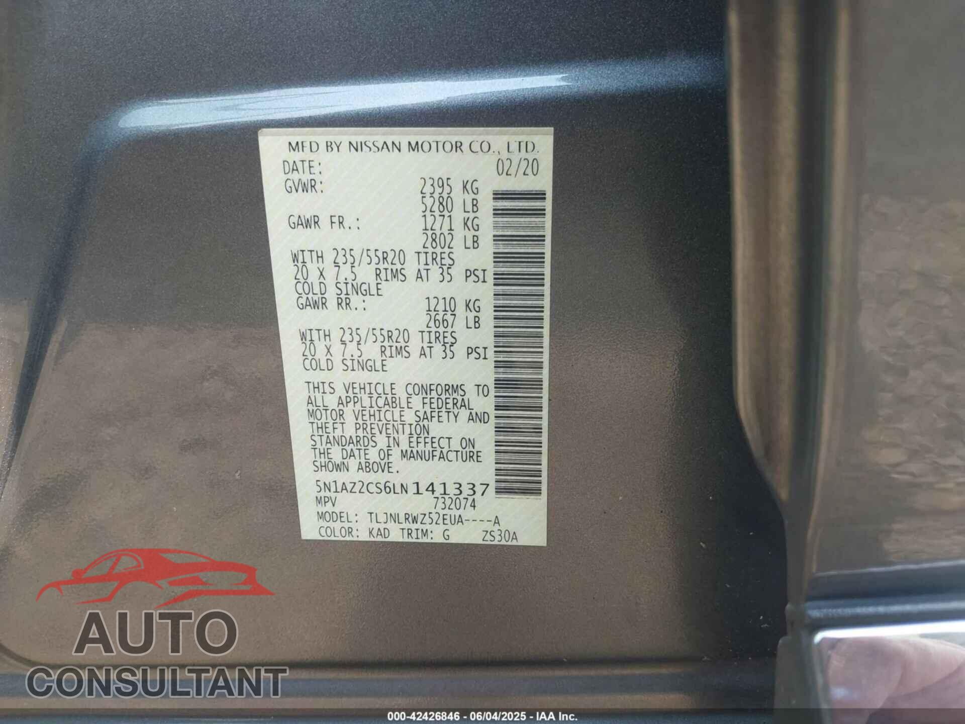 NISSAN MURANO 2020 - 5N1AZ2CS6LN141337