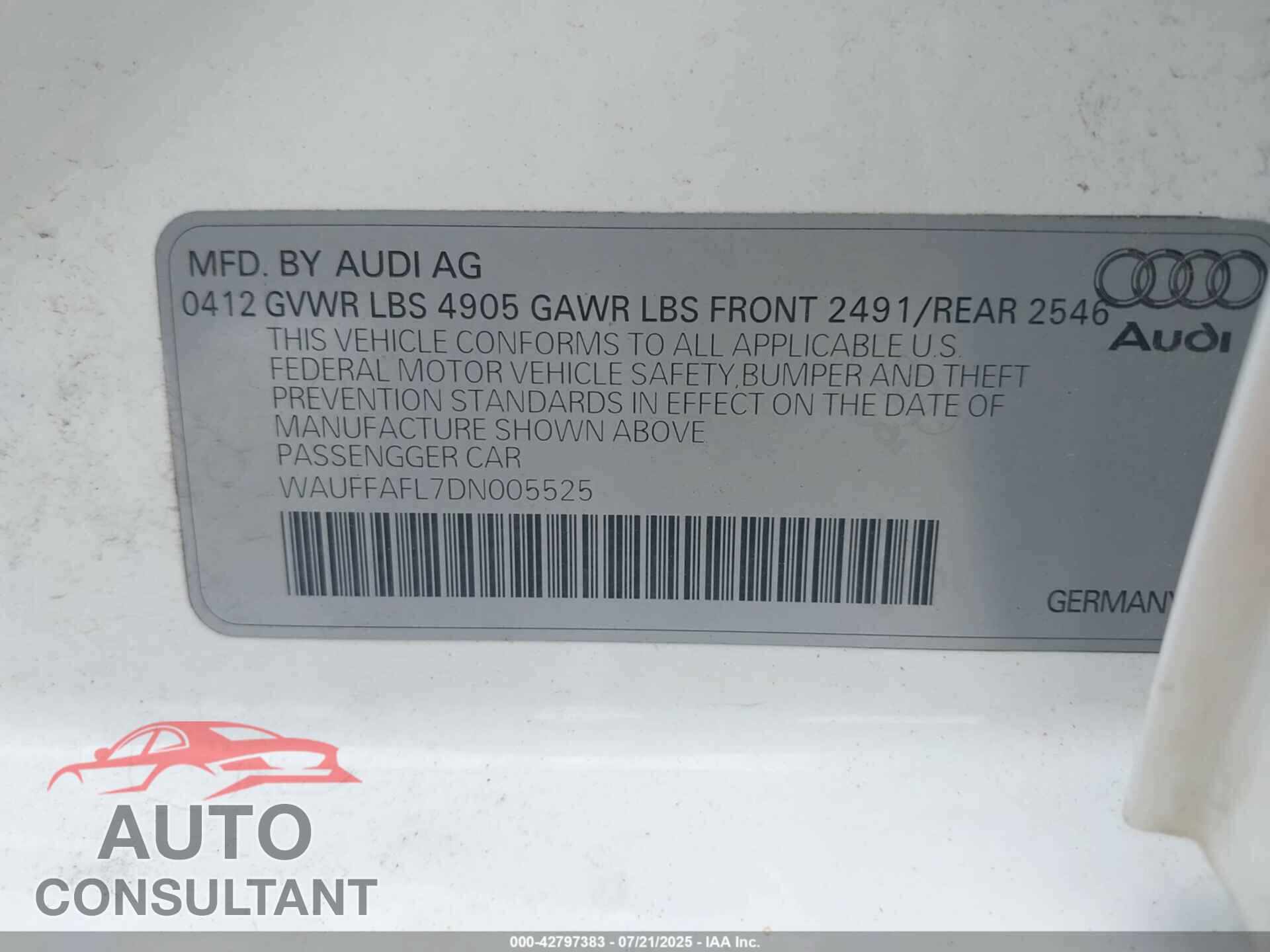 AUDI A4 2013 - WAUFFAFL7DN005525