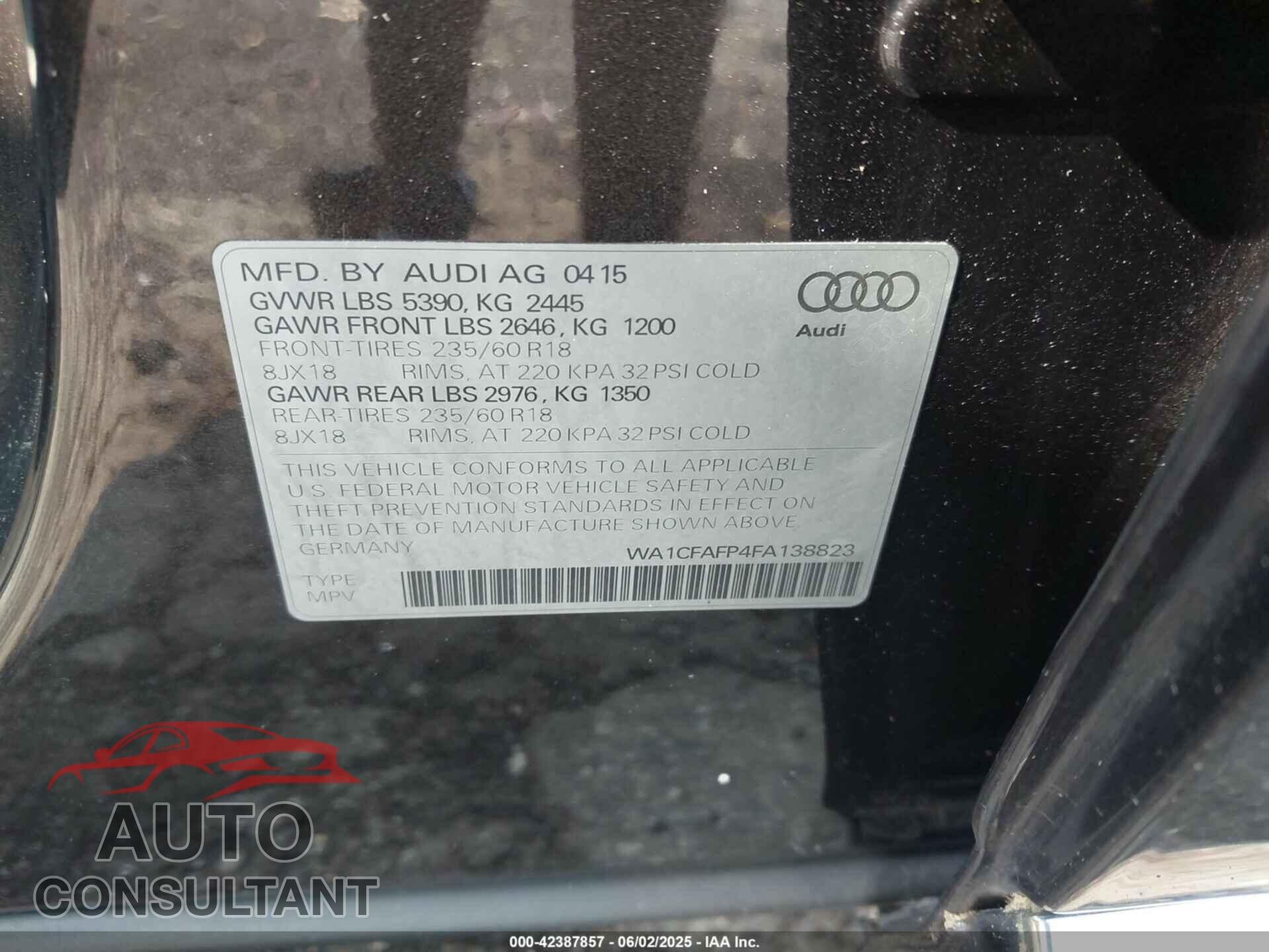 AUDI Q5 2015 - WA1CFAFP4FA138823