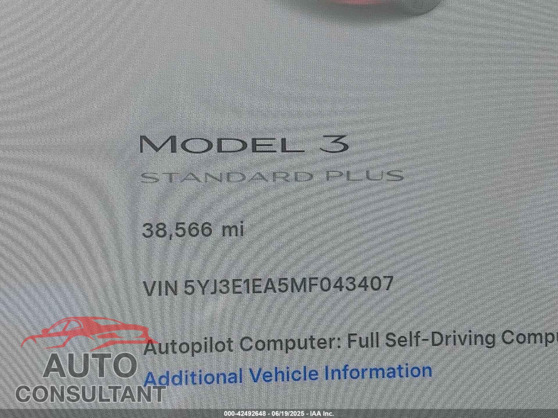 TESLA MODEL 3 2021 - 5YJ3E1EA5MF043407