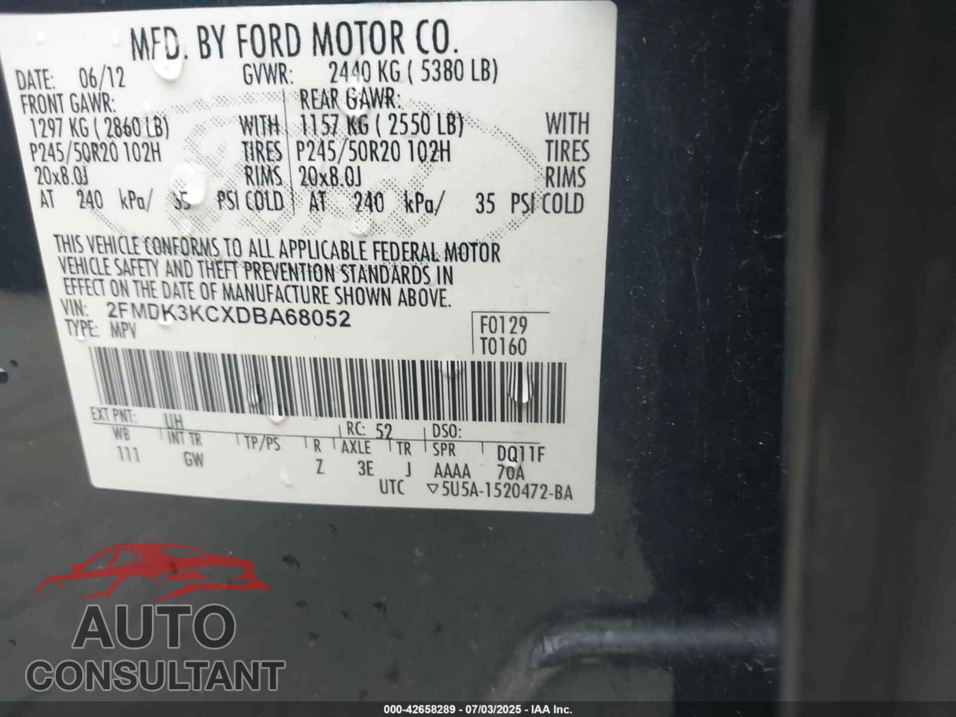 FORD EDGE 2013 - 2FMDK3KCXDBA68052