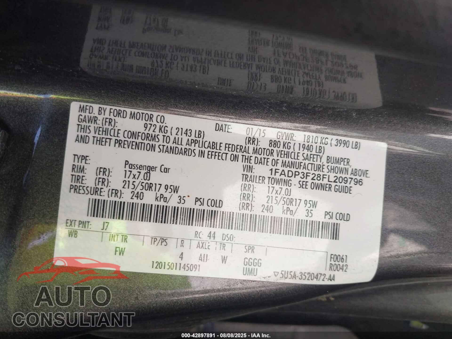FORD FOCUS 2015 - 1FADP3F28FL209796